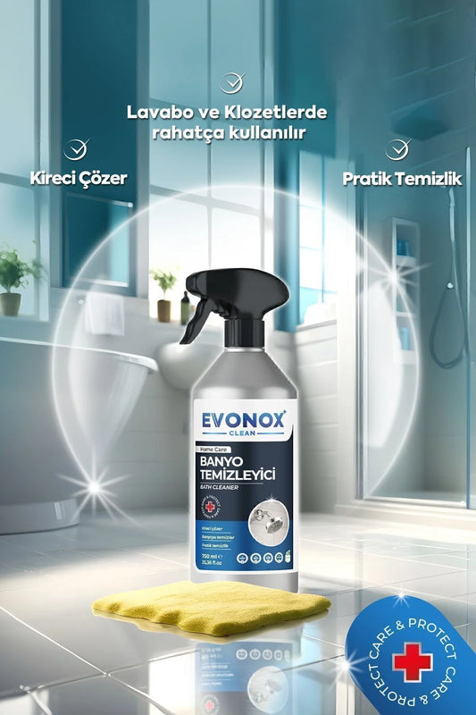 Evonox Clean Badkamerreiniger – Krachtige Kalkreiniger en Badkamerontkalker – Verwijdert Kalkaanslag en Vuil – 750 ml