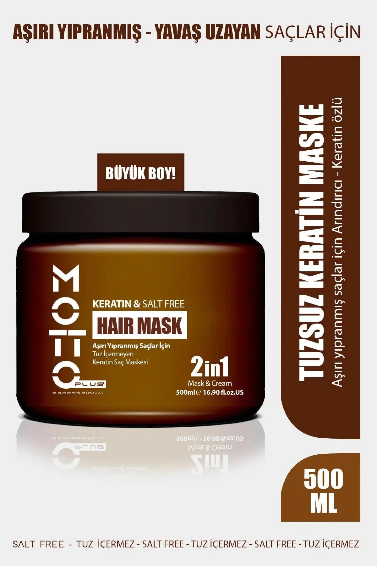 Motto Plus Professional Keratin Hair Mask Salt Free 2in1 – Haarmasker & Crème – Voor Beschadigd en Droog Haar – Keratine, Arganolie & Panthenol – 500 ml