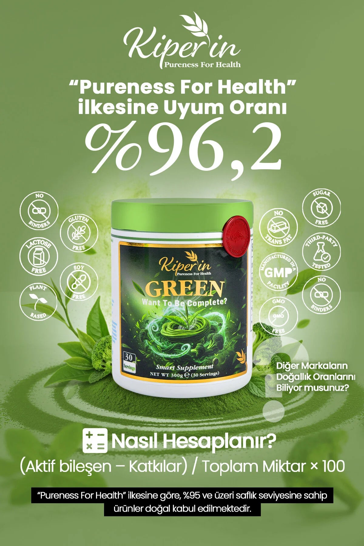 Kiperin Green Smart Supplement – Spirulina, Broccoli, Groene Thee & Inuline – Poedermix – 300 g – 30 Porties