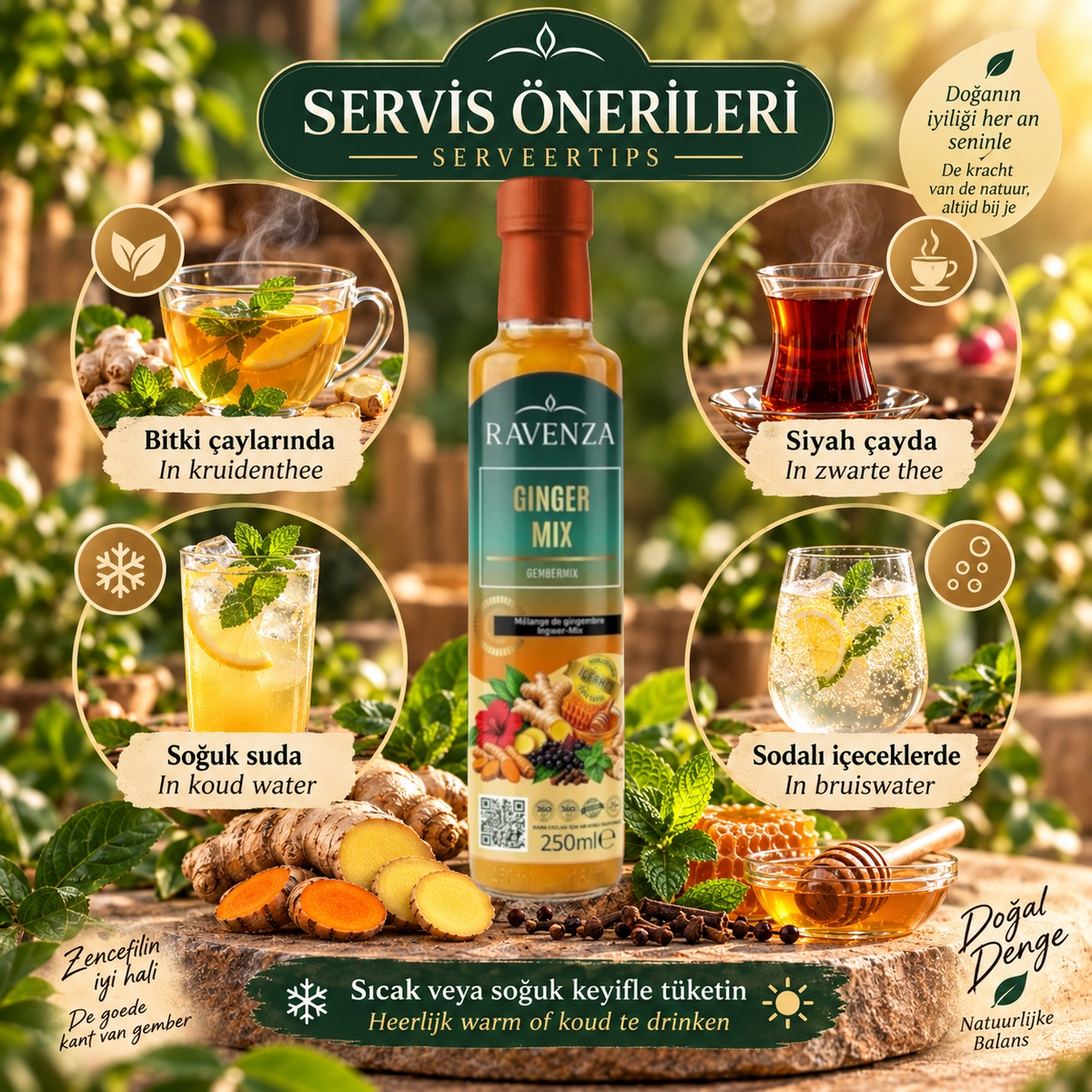 Ravenza Ginger Mix – Gembermix met 30% Gember, Kurkuma, Honing, Hibiscus & Vitamine C – 250 ml