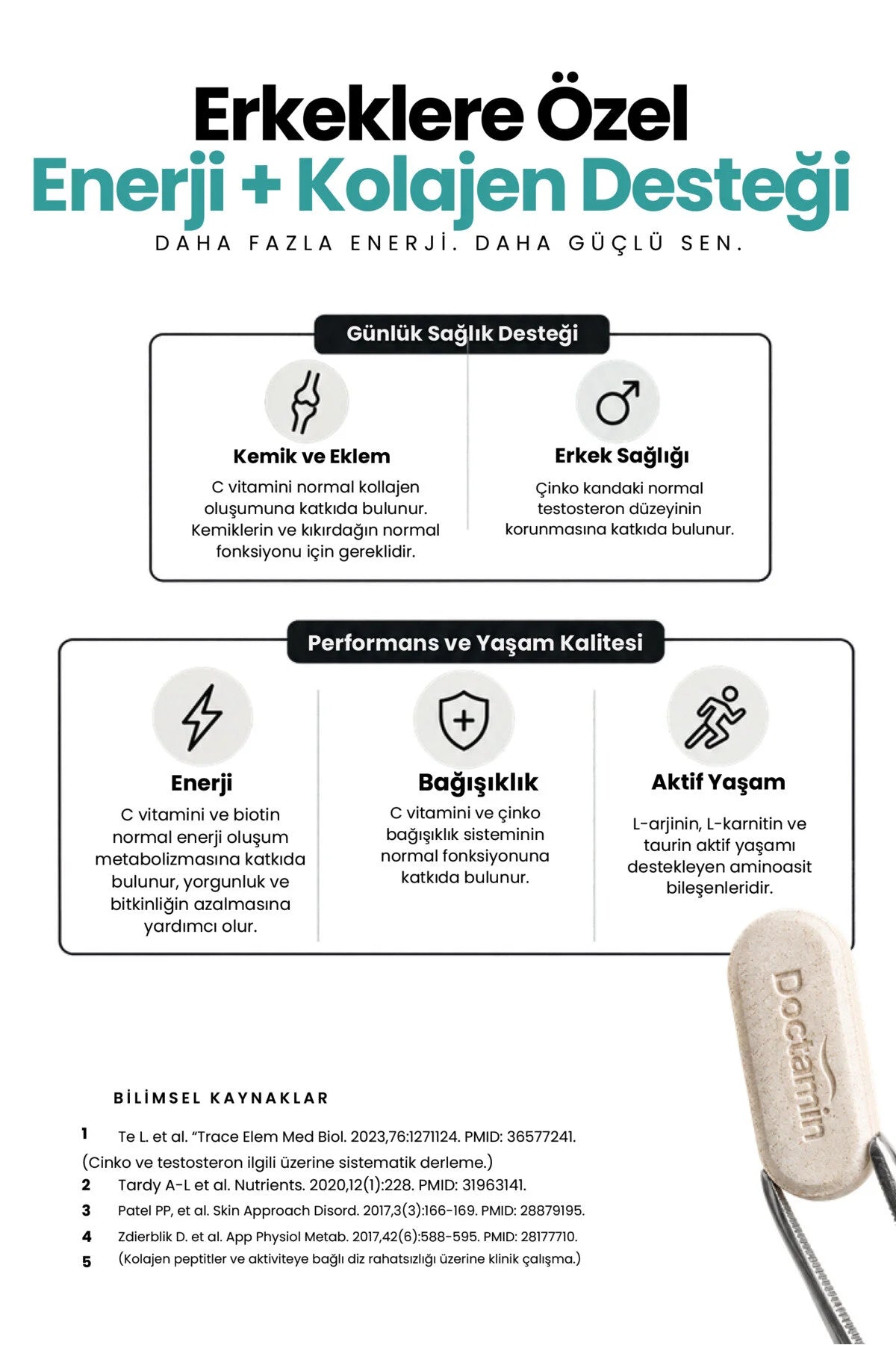 Doctamin iCollagen Men's Collagen Complex – Collageen Type 1 & 3 met Vitamine C, L-Carnitine, L-Arginine, Zink & Biotine – Voor Mannen – 60 Tabletten