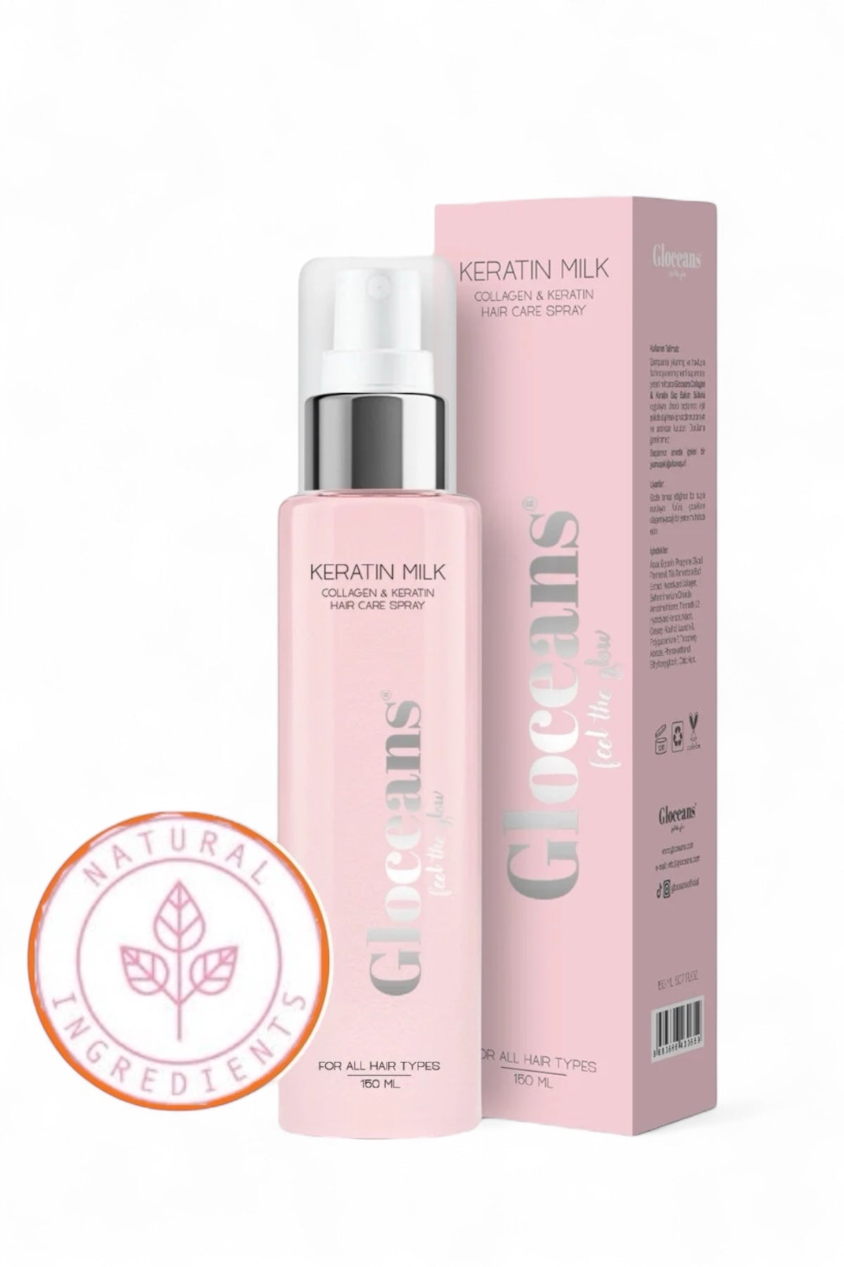 Gloceans Keratin Milk - Collageen & Keratine Hair Care Spray - Haarverzorging Glansspray - Leave-in Verzorging - Versterkt & Herstelt het haar - Alle Haartypes - 150 ml