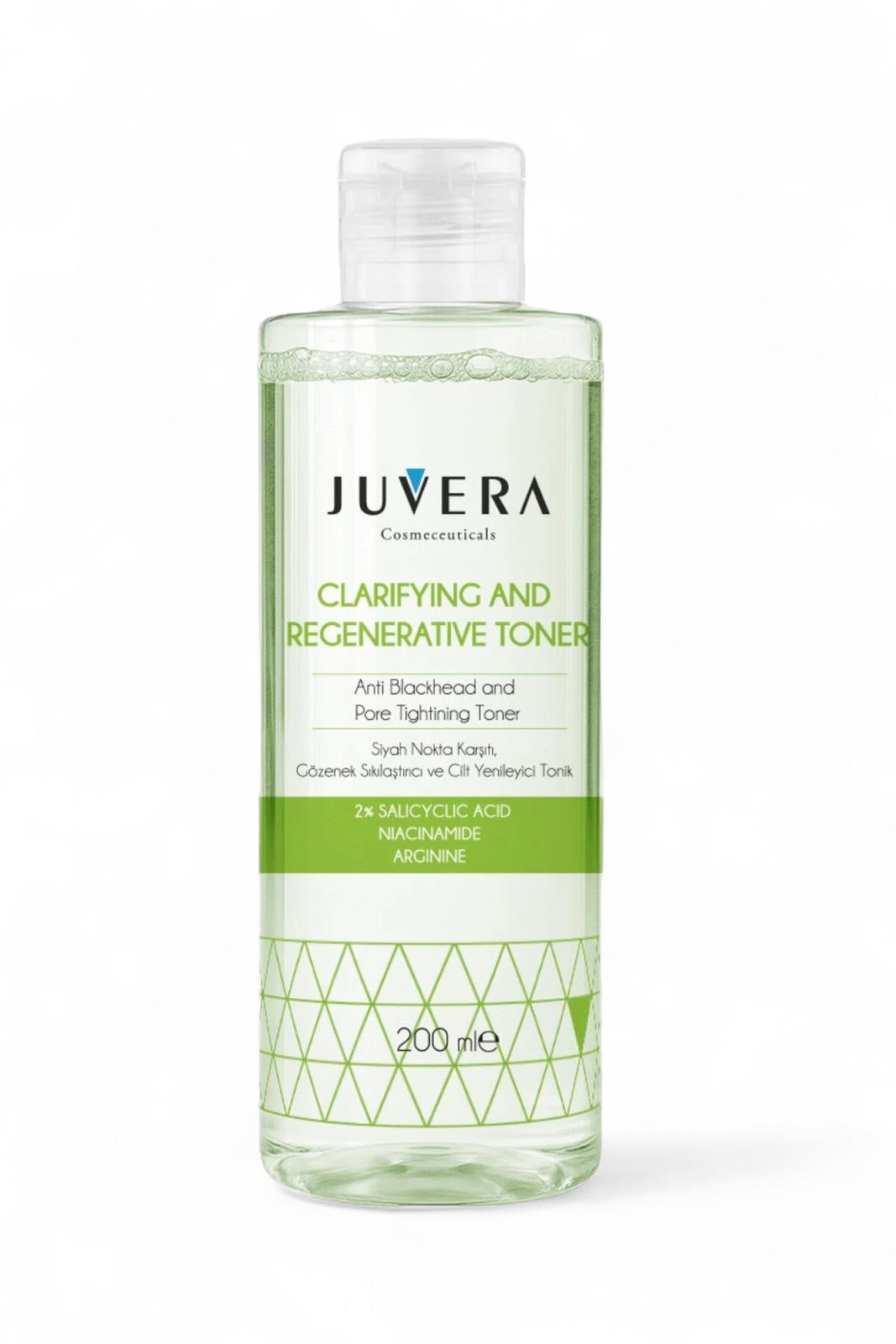 Juvera Clarifying & Regenerative Tonic - Anti Blachhead & Pore Tightining Tonic - Anti-mee-eter en Poriën Verstevigende huidvernieuwende tonic met Salicylic acid+Niacinamide+Arginine - Alle huidtypen - 200 ml