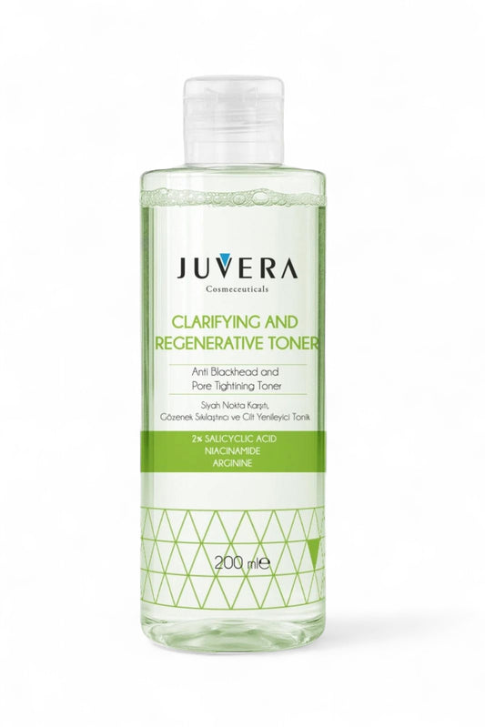 Juvera Clarifying & Regenerative Tonic - Anti Blachhead & Pore Tightining Tonic - Anti-mee-eter en Poriën Verstevigende huidvernieuwende tonic met Salicylic acid+Niacinamide+Arginine - Alle huidtypen - 200 ml