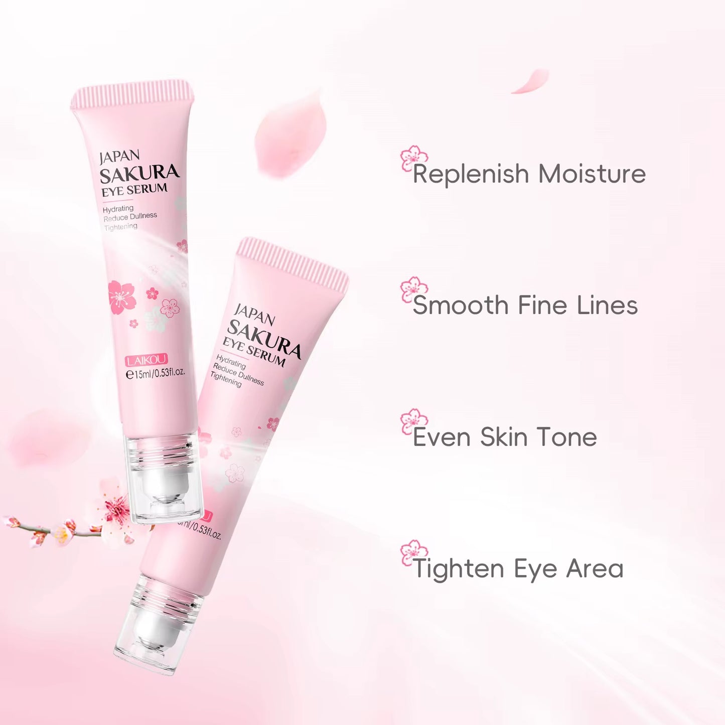 LAIKOU Japan Sakura Eye Serum - Oogserum voor donkere kringen - Oogroller voor droge ogen - Serum voor zware wallen onder de ogen 15ml