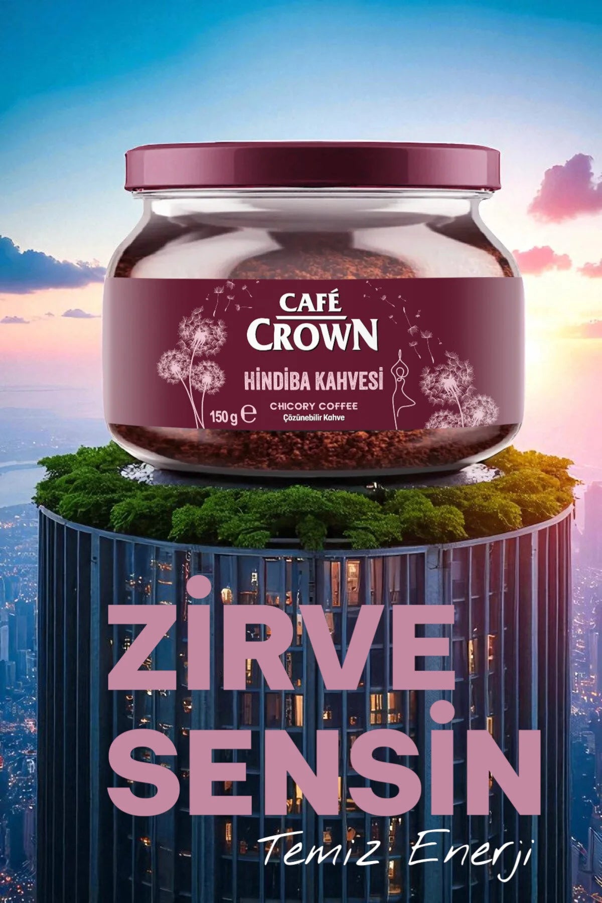 Café Crown Hindiba Kahvesi – Cichoreikoffie – 60% Instant Koffie & 40% Cichorei – Oplosbare Koffie – 150 g