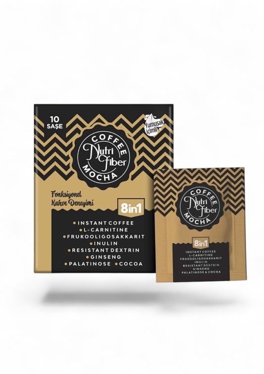 Nutrifiber® Koffie Mocha 8 in 1 Detox Koffie - Cichorei Instant Koffie - Dagelijkse verzelbenodigheid - Probiotische Effect - Vetbverbranding - Inuline - L-carnitine - Dieet - Ginseng - Cacao - 10 stuks