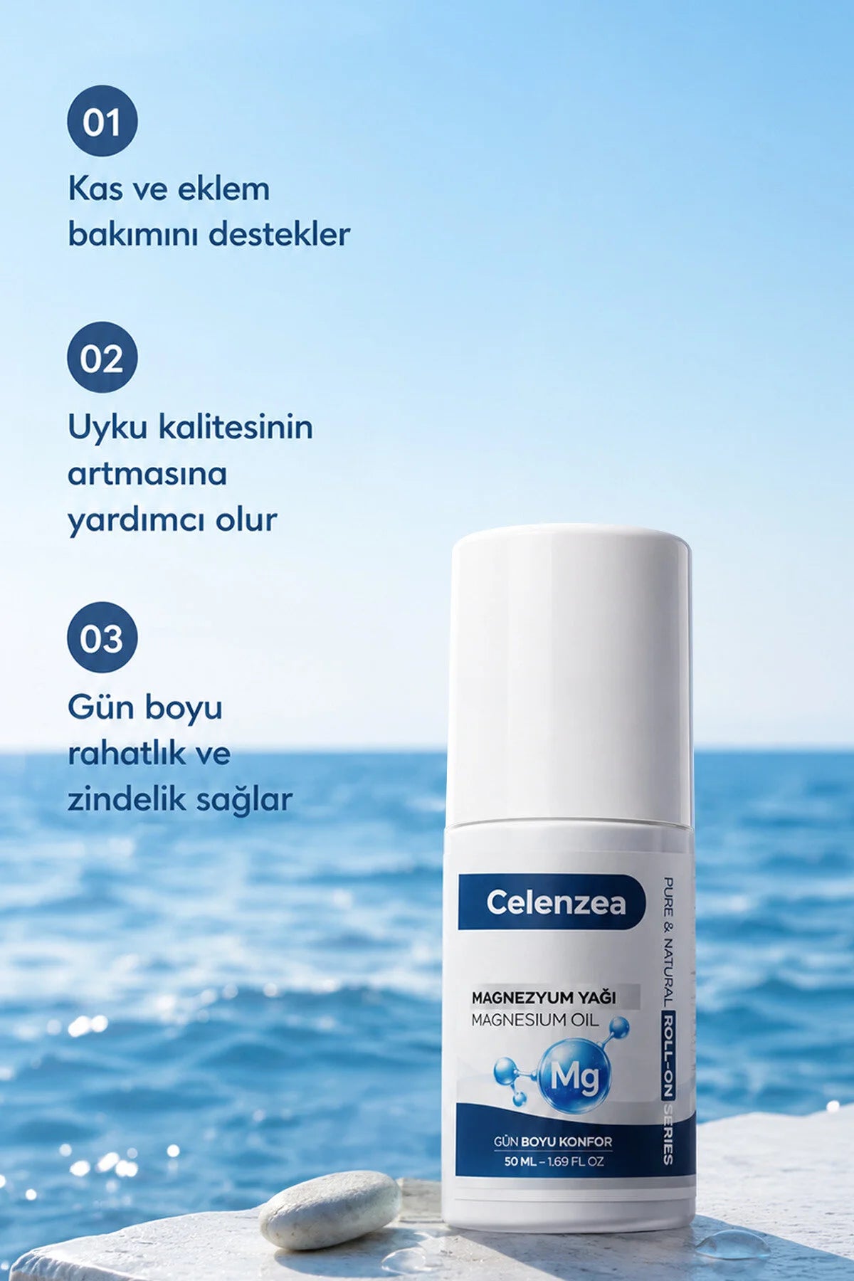 Celenzea Magnesium Oil Roll-On – Magnesiumolie met Magnesium Chloride – Voor Massage & Huidverzorging – 50 ml