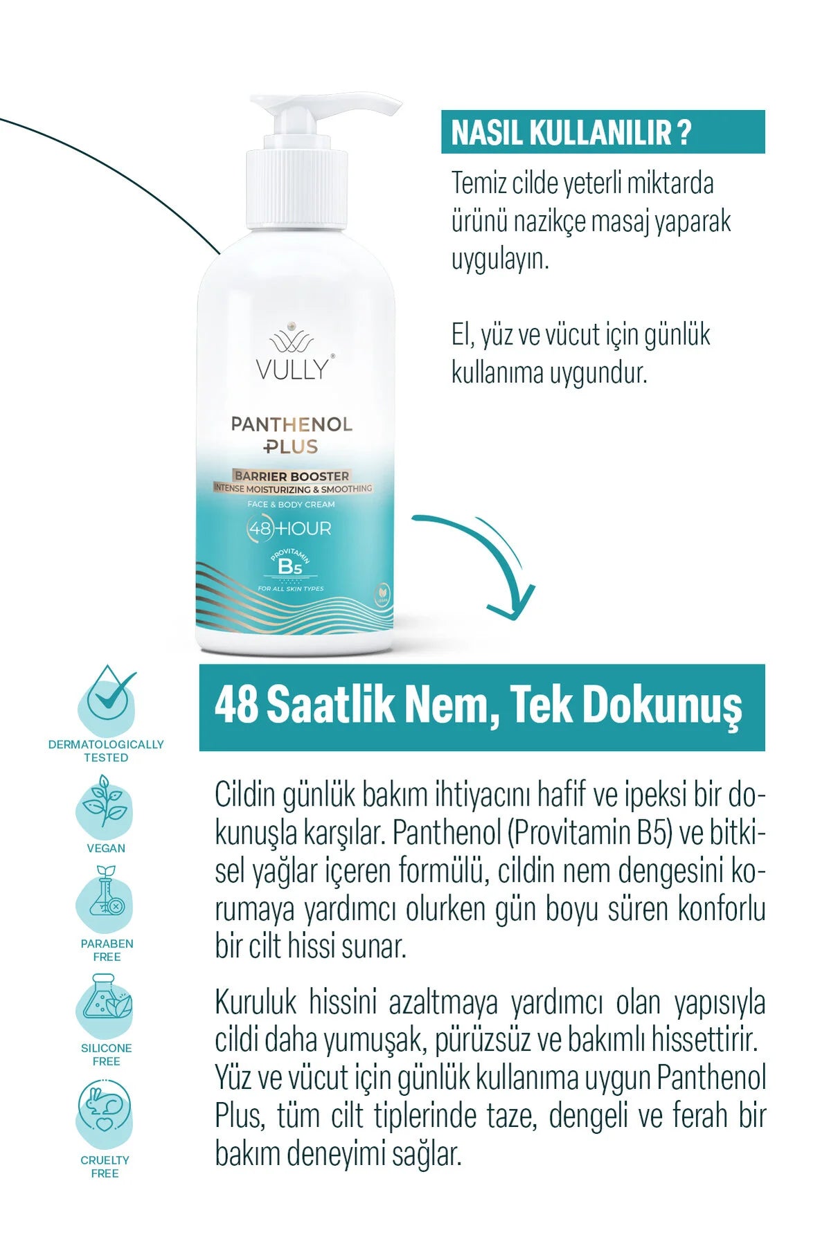 Vully Panthenol Plus Barrier Booster Gezichts- en Lichaamscrème met Provitamine B5 - 48 Uur Hydratatie