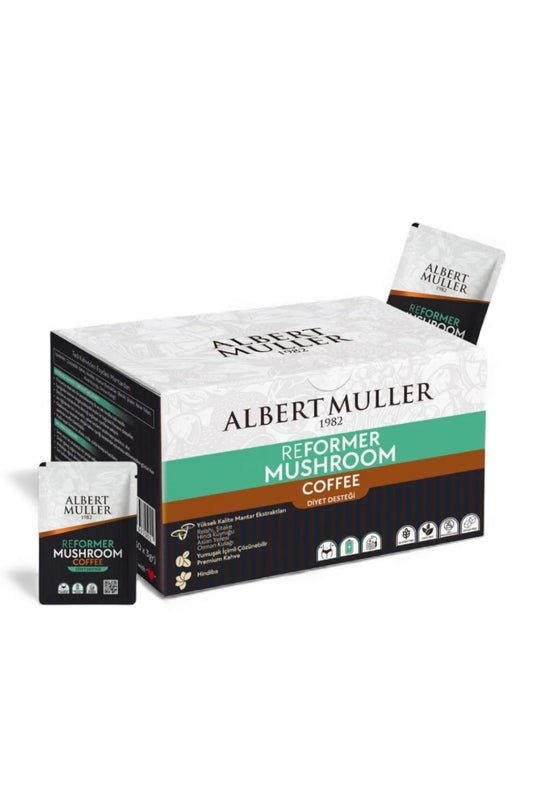 Albert Muller Koffie - Reformer Mushroom Coffee - Cichoreikoffie met 5 Paddenstoelenextracten - Suikervrije / Prebiotische Instant Coffee - Dieetvriendelijk - 30 Sachets