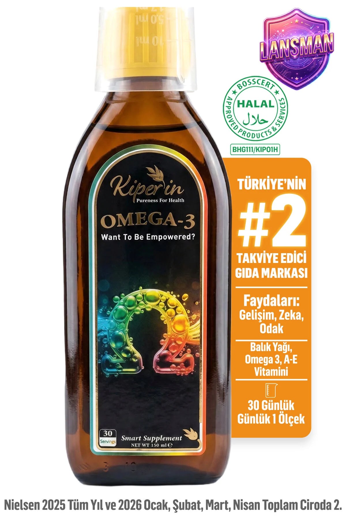 Kiperin Omega-3 Vloeibare Visolie 150 ml | Met EPA, DHA, Vitamine A & E | Tutti Frutti Smaak | 30 Porties