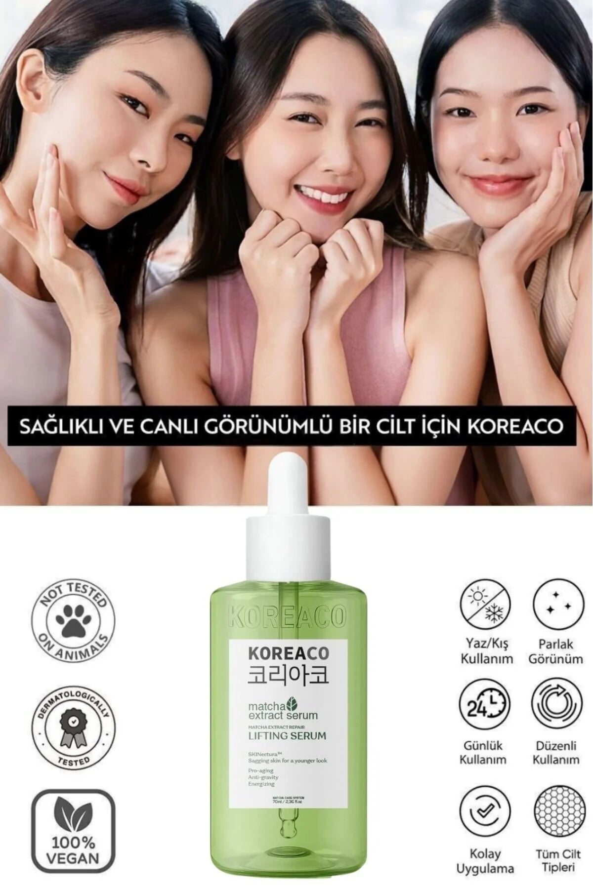 Koreaco Matcha Lifting Serum 70ml – Verzorgend Gezichtsserum met Groene Thee Extract