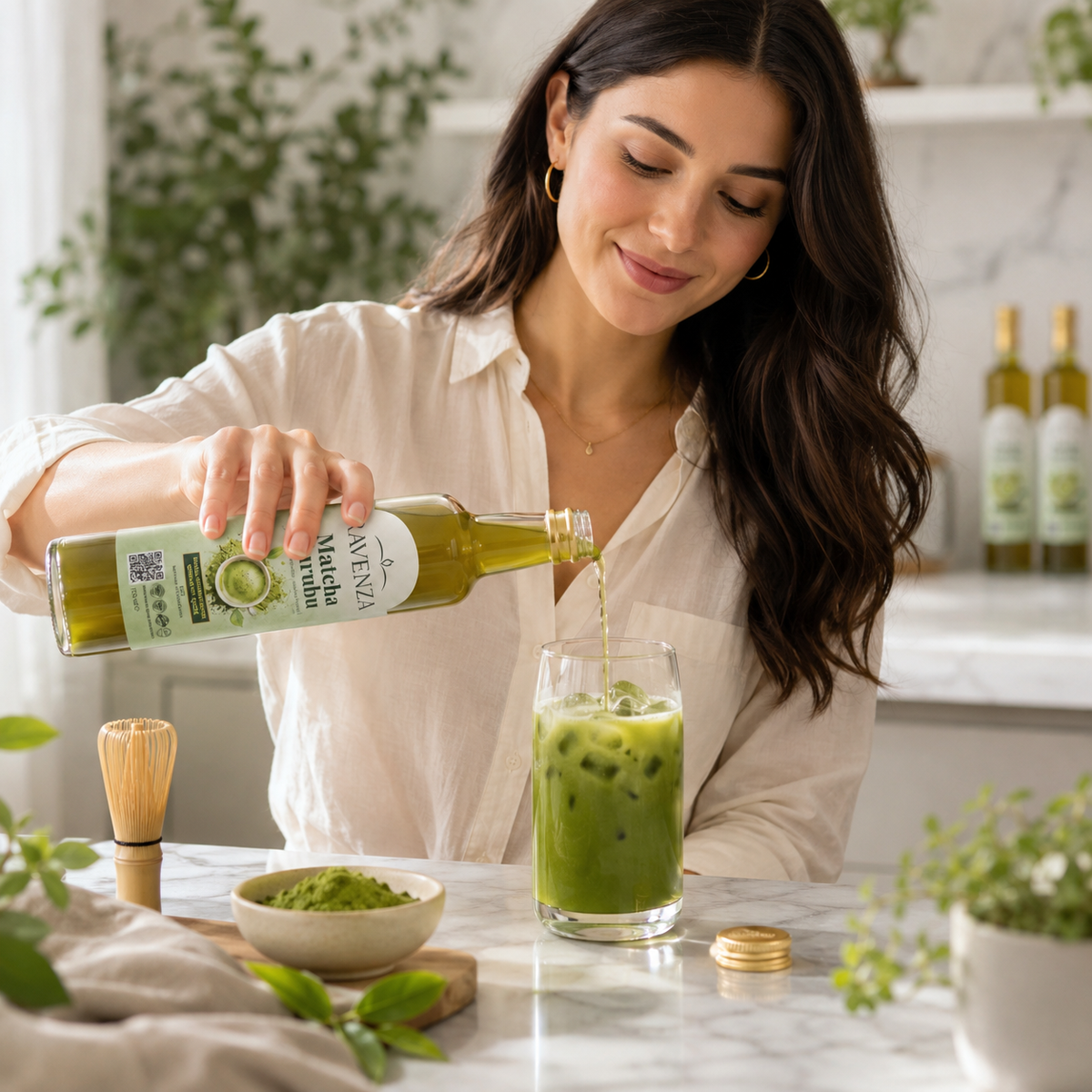 Ravenza Matcha Siroop – Gefermenteerde Matcha Drankconcentraat met Groene Thee-Extract, Dadelconcentraat & L-Carnitine – 250 ml