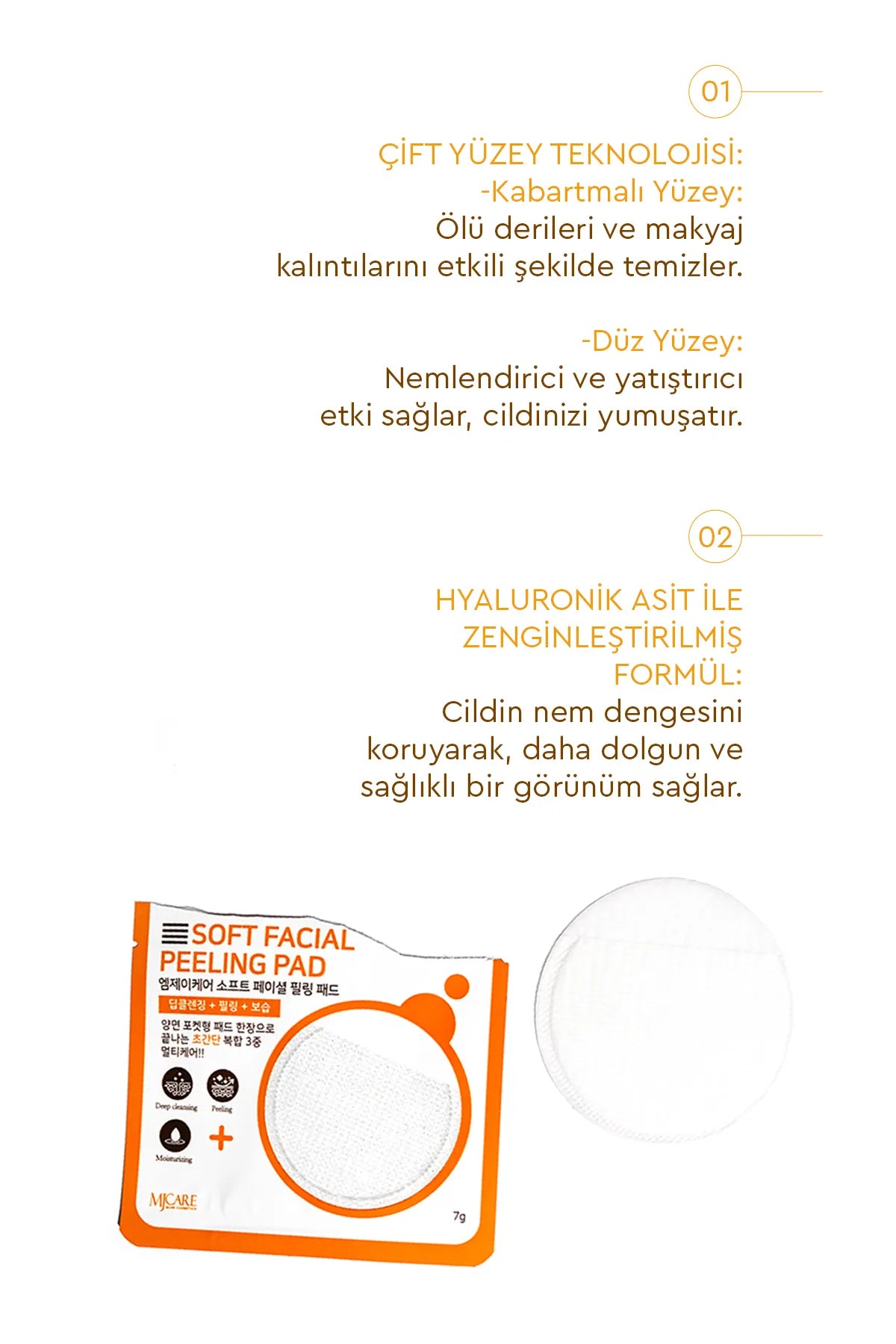 Mjcare Gezichtspeeling - Soft Facial Peeling Pad 3 stuks - Gezichtspeeling Pad Diepe reiniging (Deep cleansing) + Peeling + Hydratatie (Moisturizing) - Zachte gezichtspeelingpad met dubbelzijdig ontwerp - Alle huidtypen