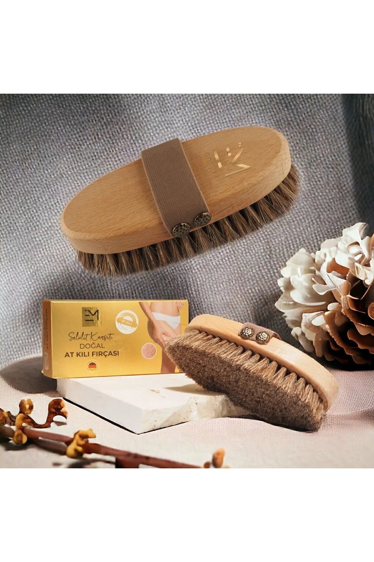 AMANOS BEAUTY Body Brush – Anti Cellulite Dry Brushing Natural Horse Hair Brus