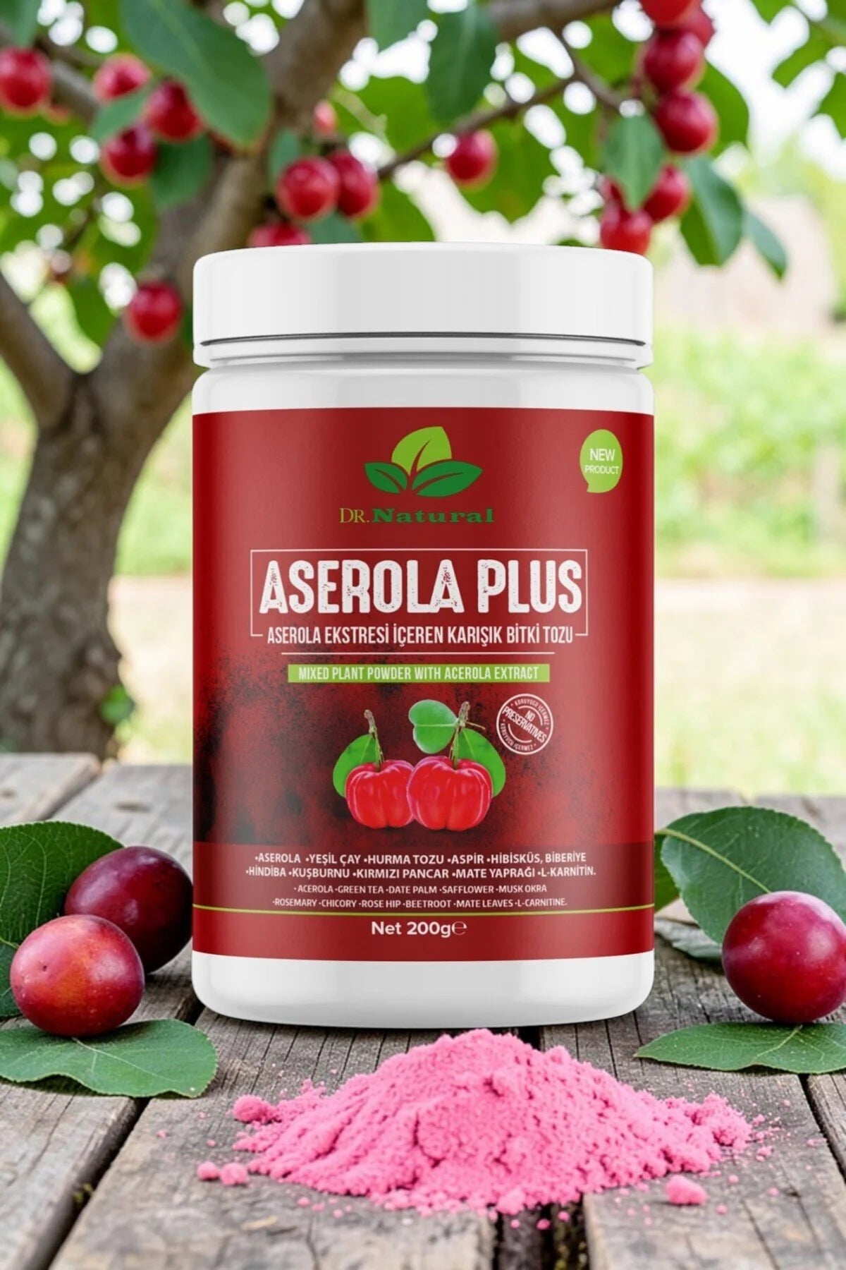 Dr. Natural Acerola Plus Poeder met Acerola Extract - Gemengd Plantenpoeder - 200 g