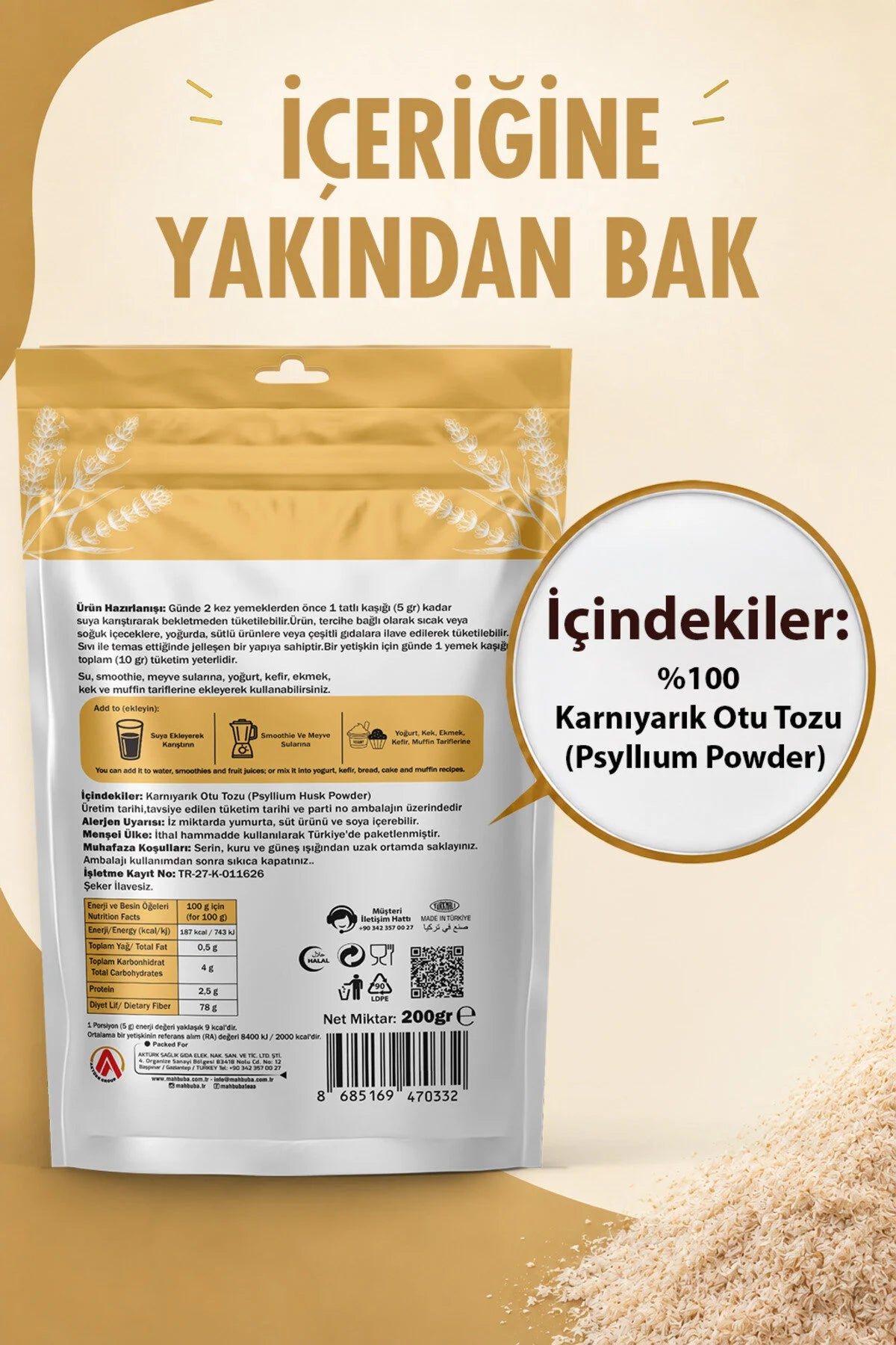 Mahbuba Life Psyllium Husk Powder – Psylliumvezels / Vlozaadvezels – Glutenvrij & Vegan – Vezelrijk – Zonder Toegevoegde Suiker – 200 g