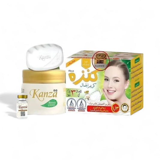 Kanza Beauty Cream - Whitening Cream zeep en serumset - 10 Keer Betere resultaten - Kojic Acid - Helpt fijne rimpels te verwijderen en sproeten - Donkere kringen en vlekjes te verlichten - Rijk aan verzachtende uv-filters - Alle huidtypen - 50 ml