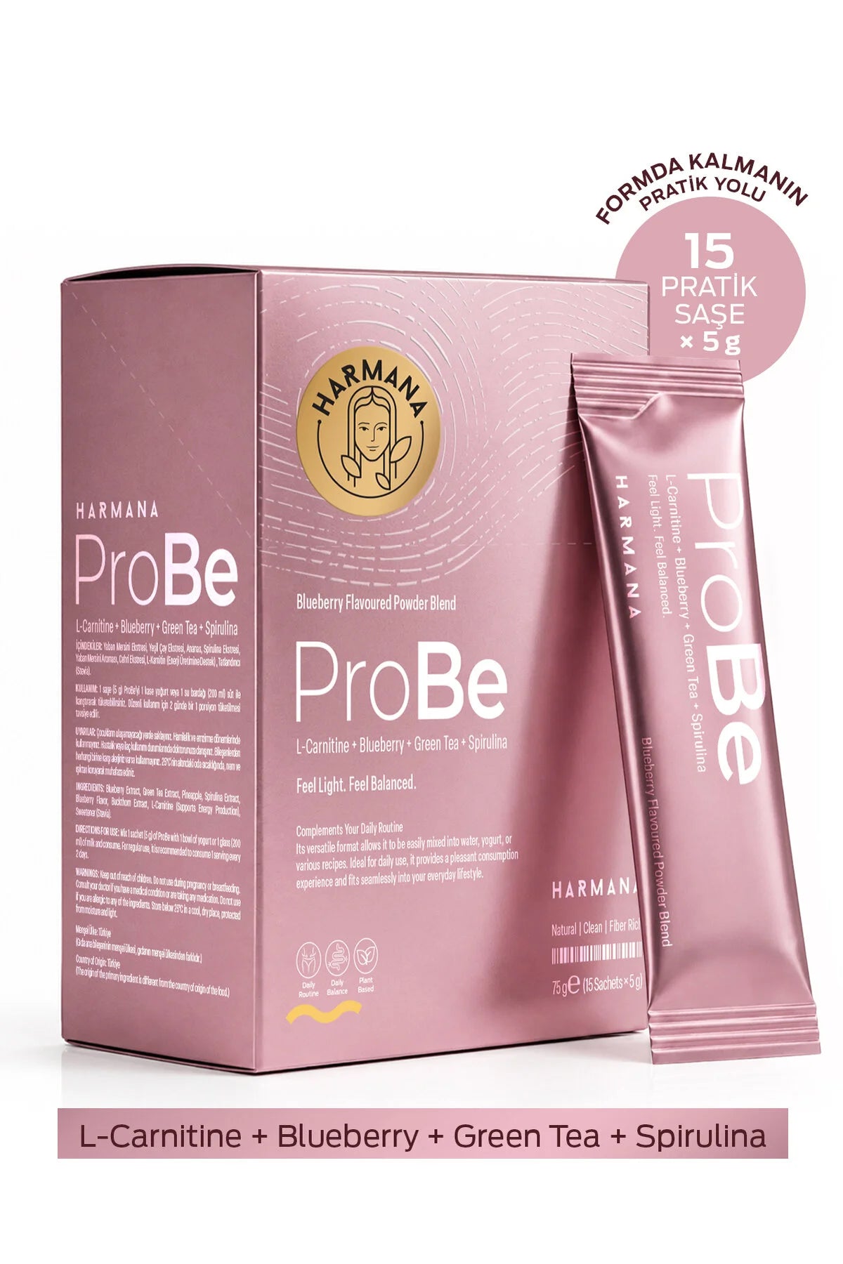 Harmana ProBe – Blueberry, Groene Thee, Spirulina & L-Carnitine – 15 Sachets x 5 g