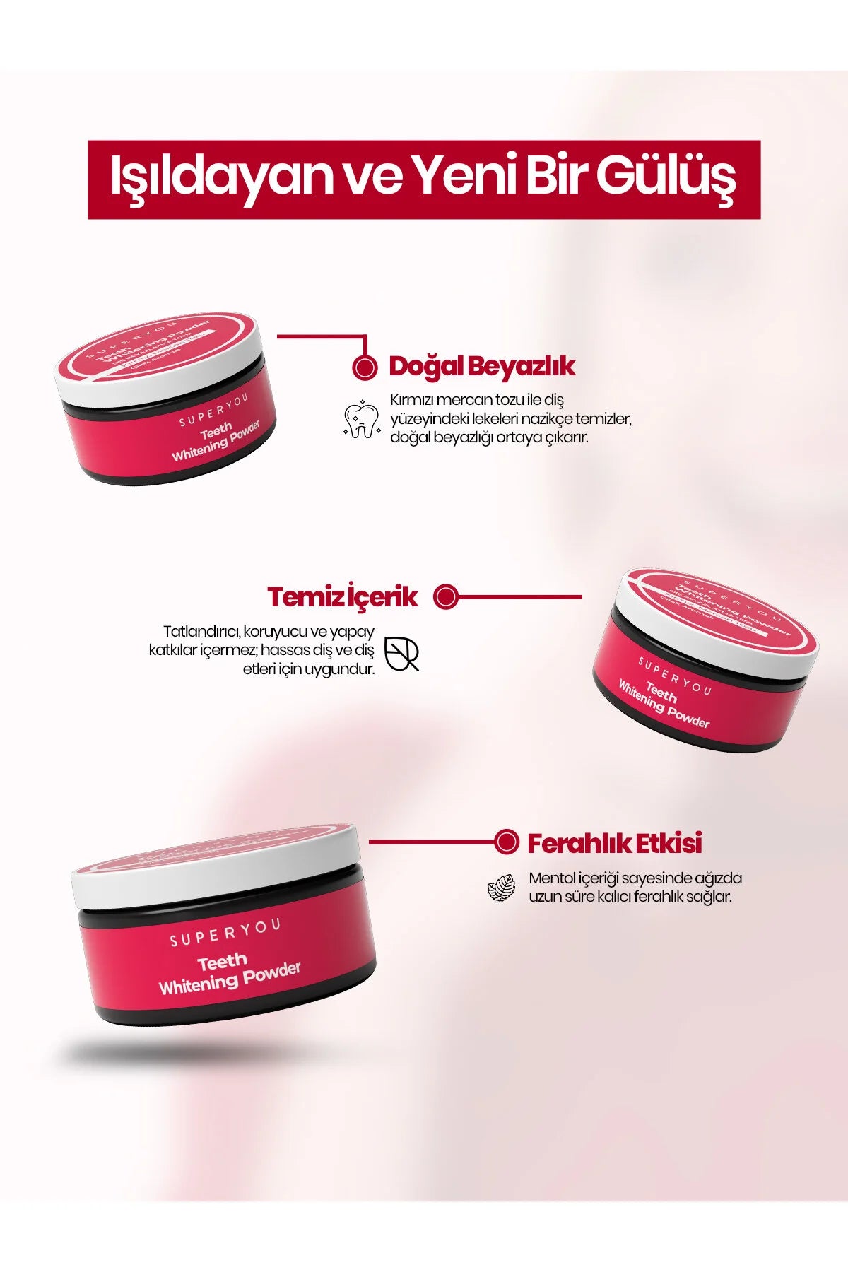 SuperYou Teeth Whitening Powder Rode Koraal Aardbei Tandbleekpoeder - 70 g