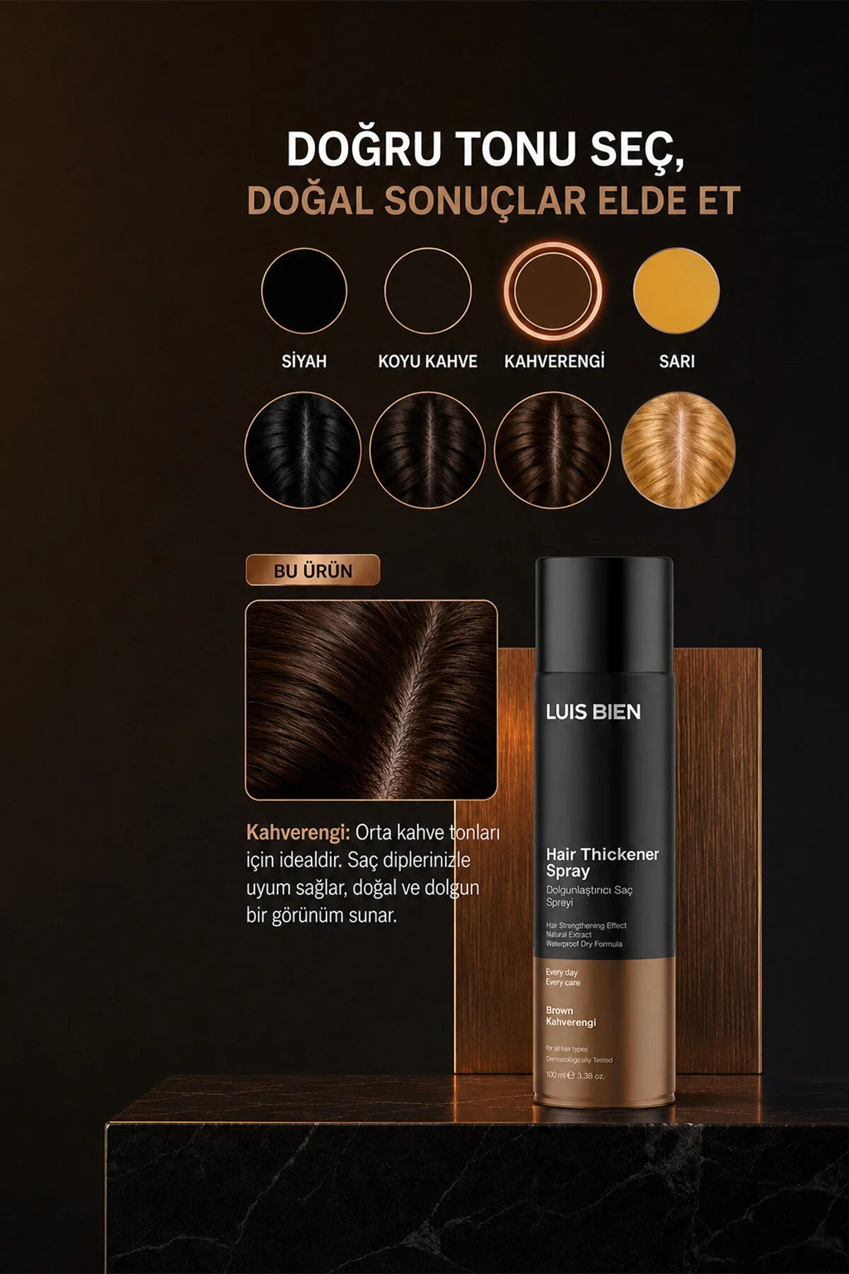 Luis Bien Hair Thickener Spray Brown – Haarverdikkende Spray – Bruin – Met Ginseng Extract & Provitamine B5 – 100 ml