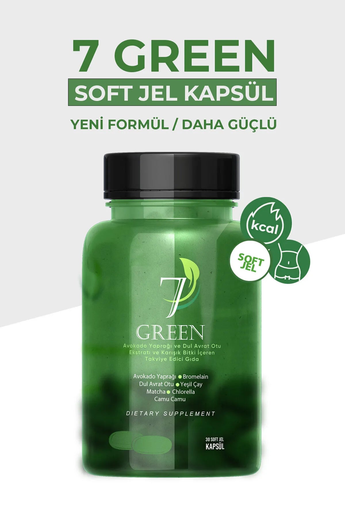 7 Yeşil Bitkisel Zayıflama ve Enerji Kapsülleri - Zayiflama ve Enerji Kapsülleri Doğal Zayıflama Hapları Avokado Yaprakları Ekstraktı DulAvrat Otu Matcha Chlorella Camu Camu Ekstraktı 6kg'a Kadar Aylık Bakım