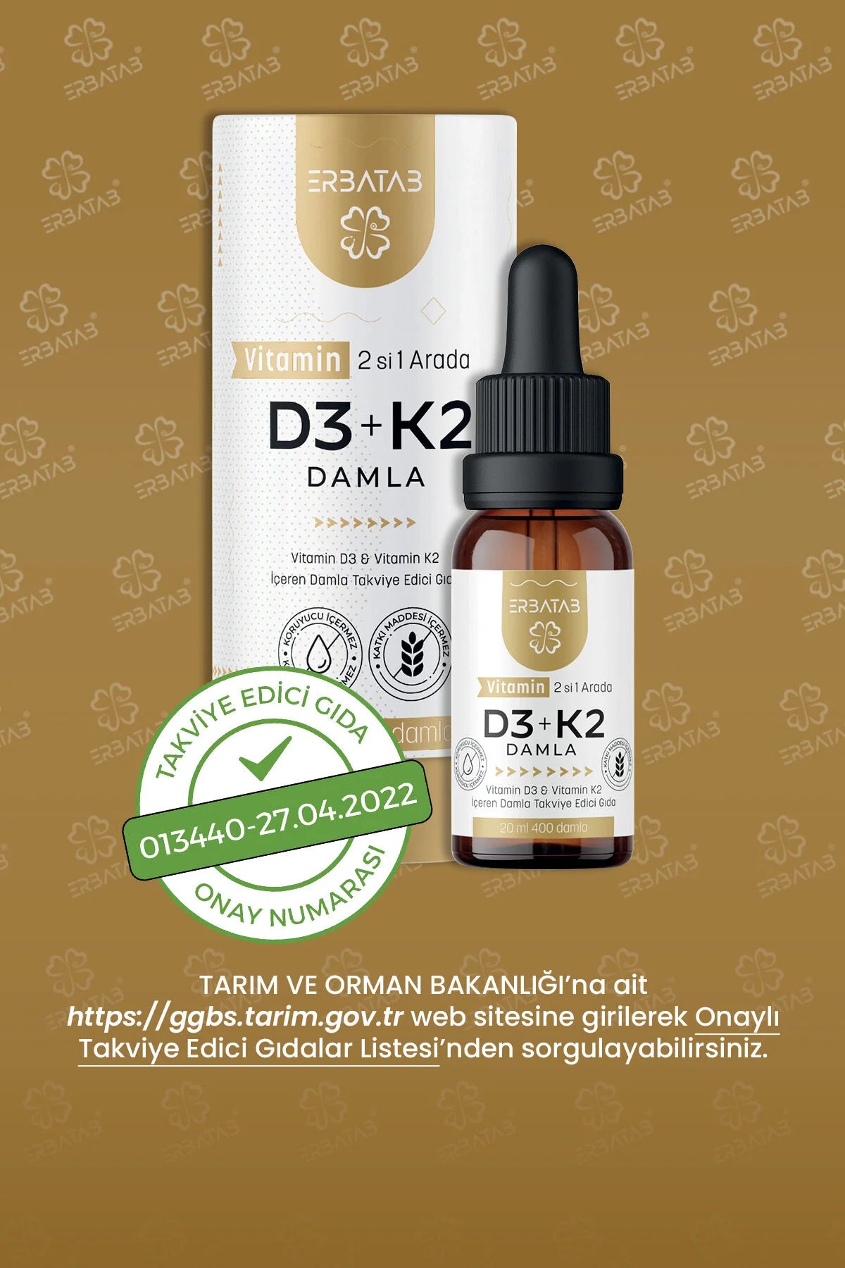 ERBATAB Vitamine D3 + K2 Druppels 2 in 1 - 20 ml & 400 druppels