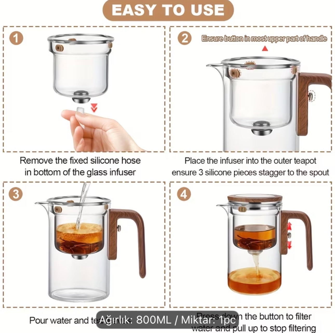Magnetic Glass Teapot 800 ml – Glazen Theepot met Filter – Magnetisch Deksel – Hittebestendige Theekan