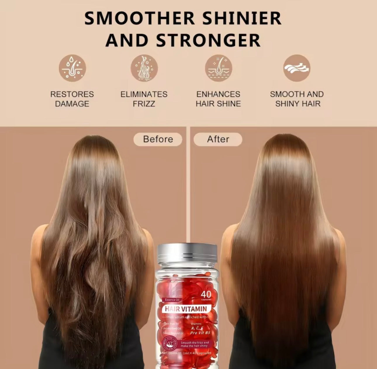 LANBENA Vitamine Haar Serum Olie - Vitamines A C E & Pro Vit. B5 / 40 stuks Capsules / Zonder uitspoelen Met Argan Macadamia Avocado-oliën / Hydraterende Versterkende Haarolie & Conditionerend voor Alle Haartypes / Geurversterker met Arganolie