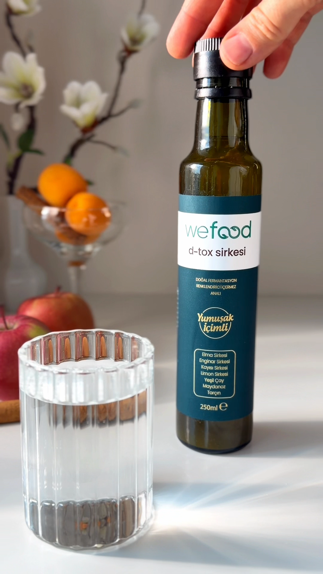 Wefood D-Tox Azijn – Azijnmix met Appel, Artisjok, Abrikoos & Citroen – Groene Thee, Peterselie & Kaneel – 250 ml
