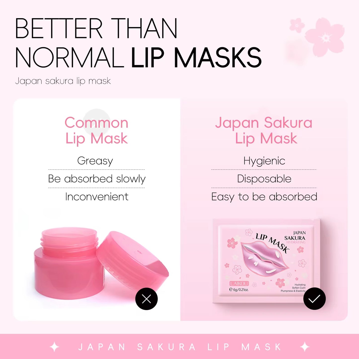 LAIKOU Japan Sakura Hydrating Lip Mask - 2 stuks Moisturizes Nourishes and Smooths - Zacht Kersenbloesem Lipmasker Verzorging Hydraterend Diep Voedend Vermindert Fijne Lijntjes Verwijdert Dode Huid Uitdroging - 6 g