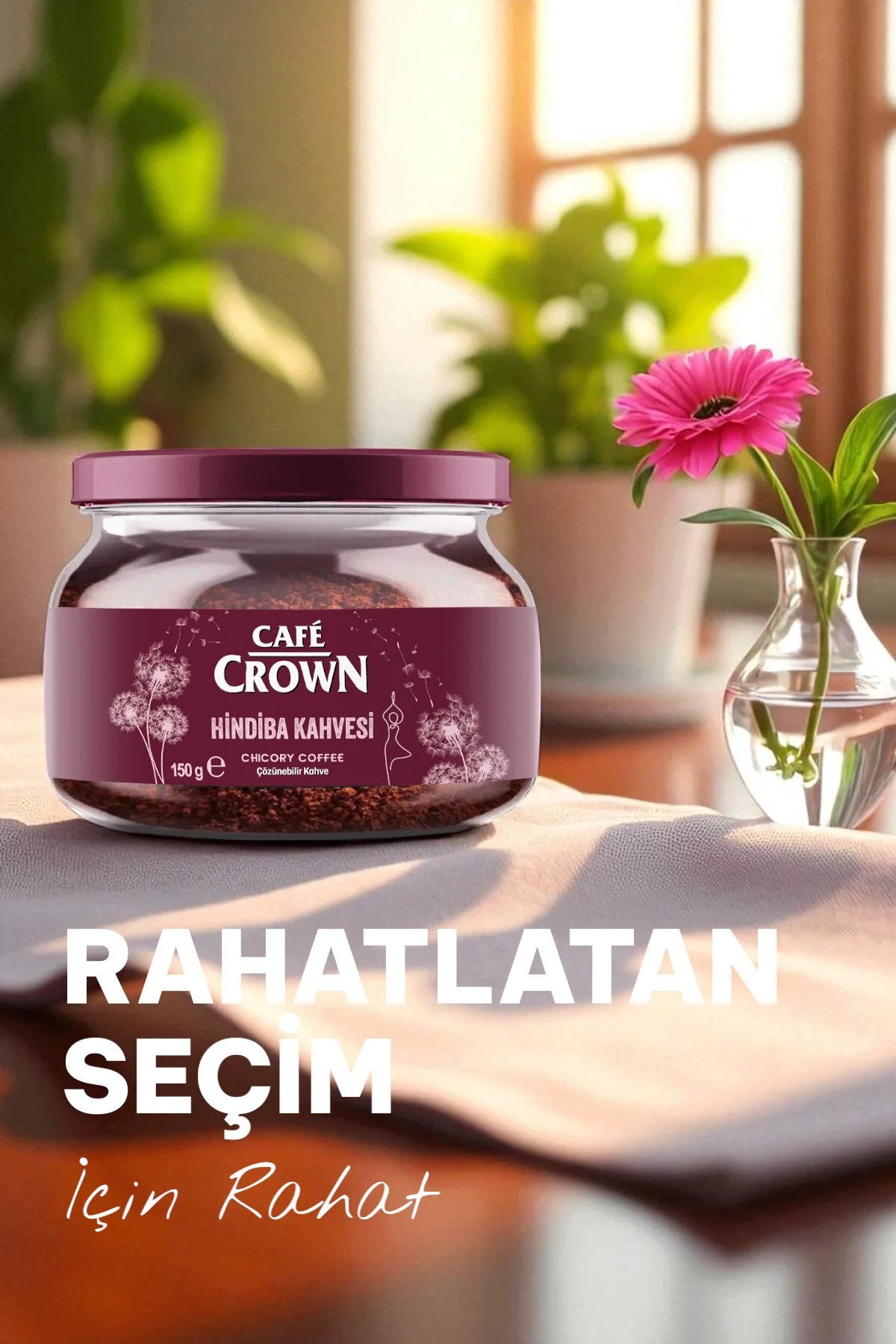 Café Crown Hindiba Kahvesi – Cichoreikoffie – 60% Instant Koffie & 40% Cichorei – Oplosbare Koffie – 150 g