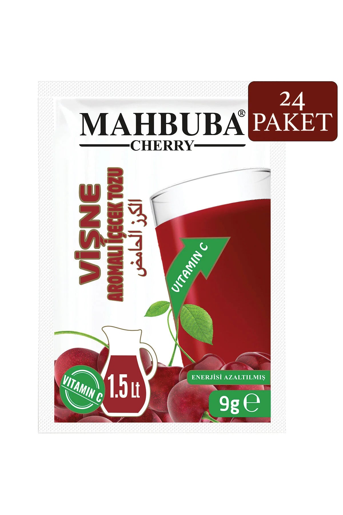 Mahbuba Cherry Instant Drink Powder 24 Sachets | Kersen Drankpoeder met Vitamine C | 1,5 Liter