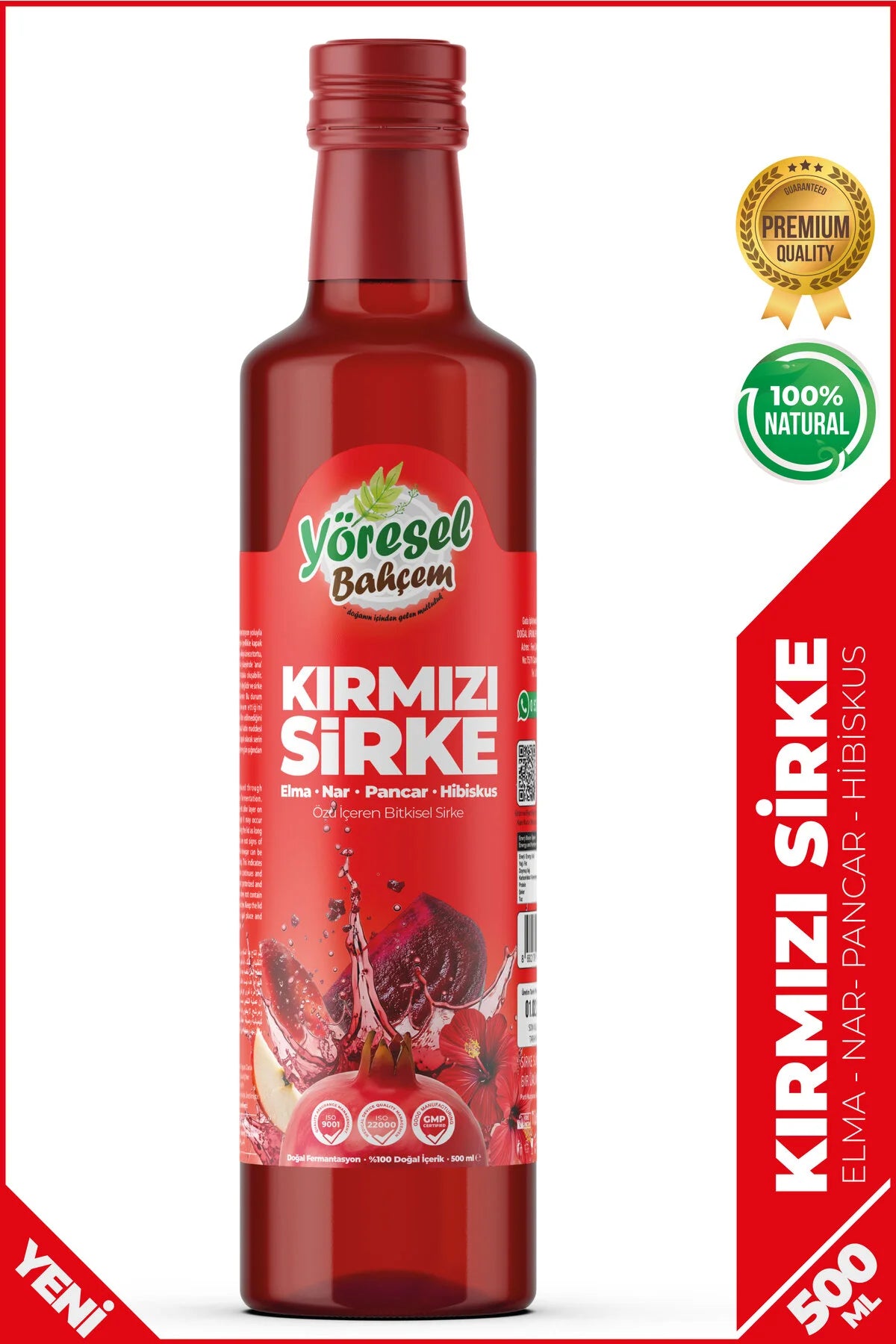 Yöresel Bahçem (Roode Azijn)Kırmızı Sirke Elma Nar Pancar Hibiskus 500ml