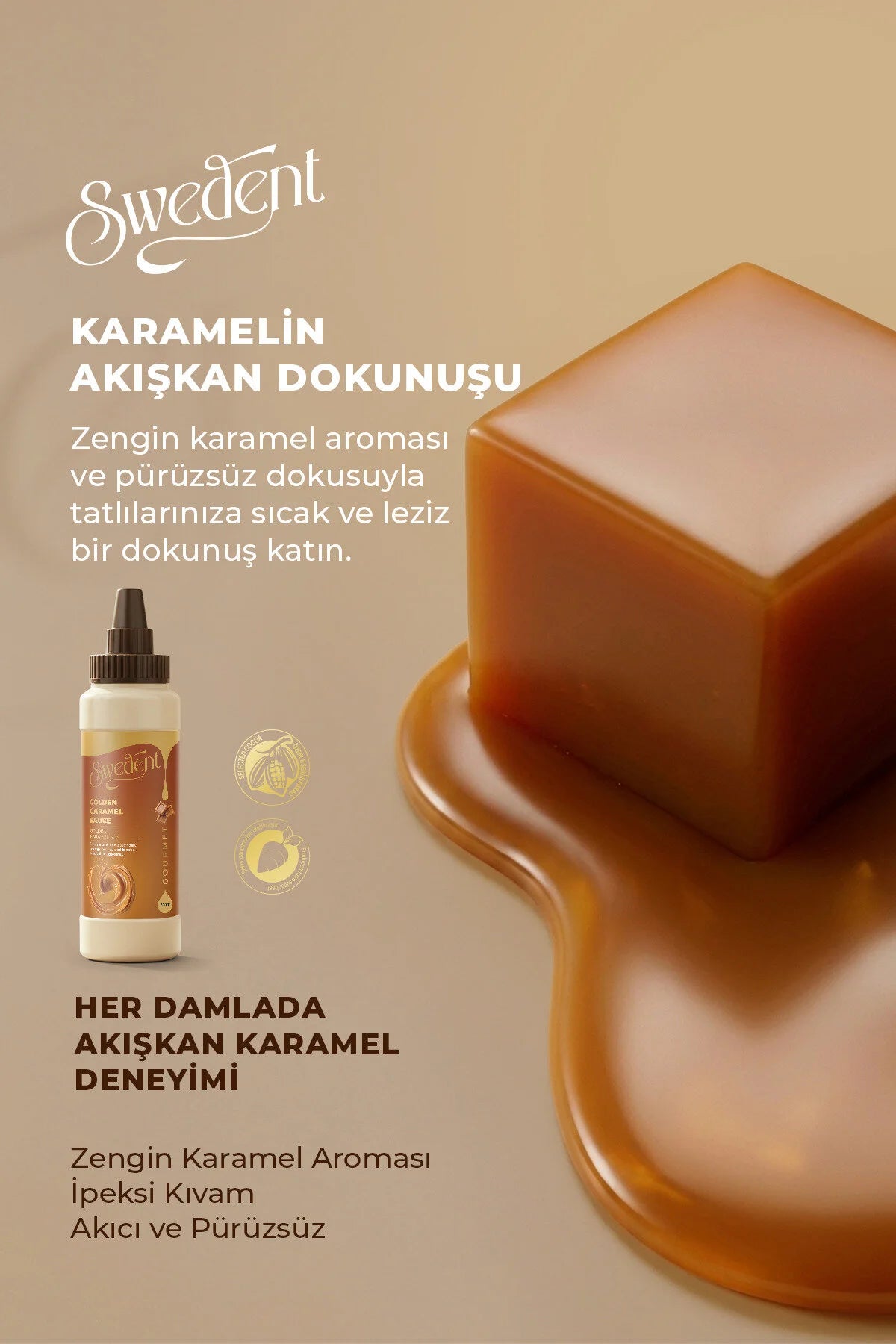Swedent Golden Caramel Saus – Witte Chocoladesaus met Karamelsmaak – Voor Koffie, Desserts, Pannenkoeken & IJs – 300 g