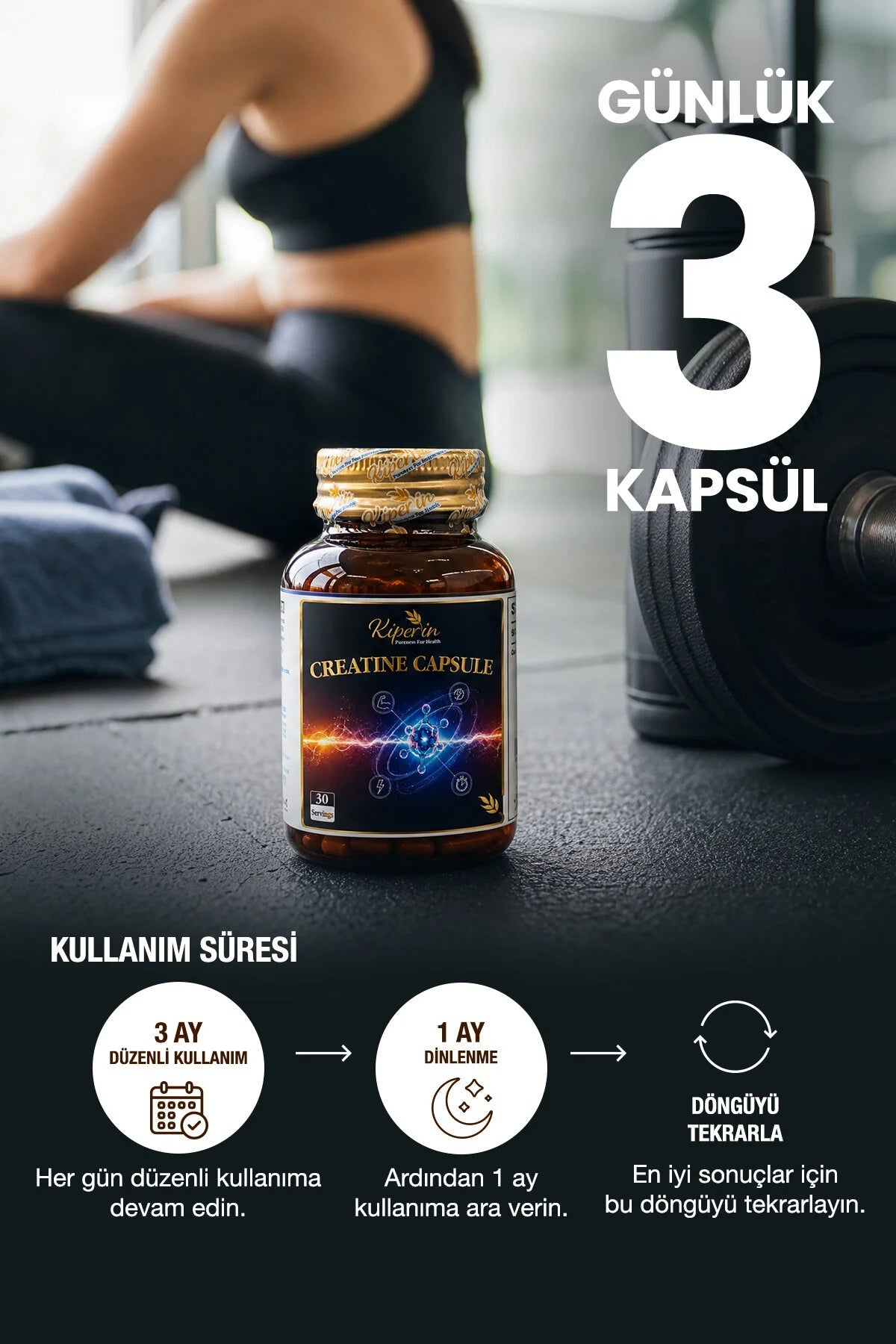 Kiperin Creatine Capsules – Creatine Monohydraat – 1500 mg per Dagdosering – 90 Capsules – 30 Porties