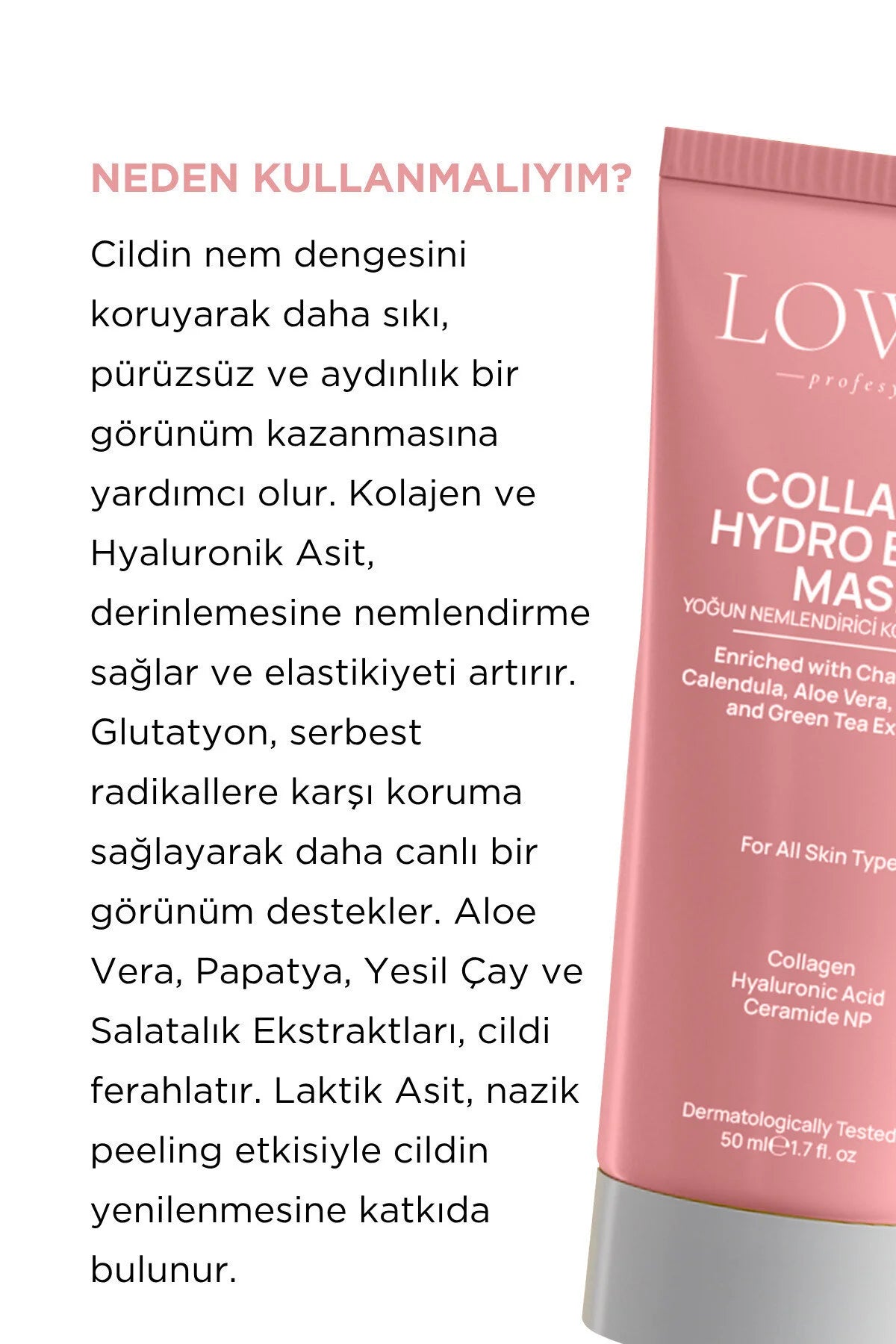 LOWE’S Collagen Hydro Bomb Mask - Intensief Hydraterend Collageen Gezichtsmasker - Verrijkt met Hyaluronzuur/Ceramide NP & Plantenextracten - Ondersteunt glad - fris & egalere huiduitstraling - Milde peeling door melkzuur - Peel-off formule 50 ml