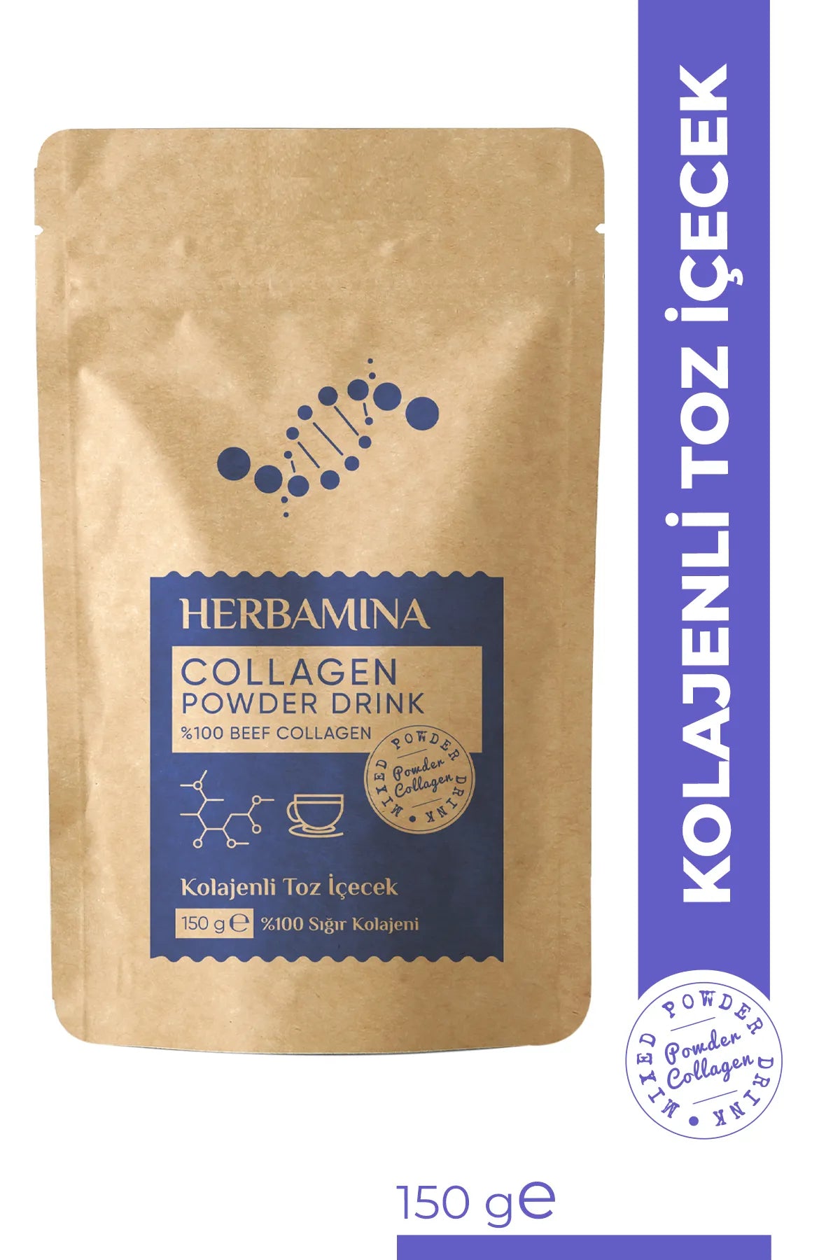 Herbamina Collageen Poederdrank 100% (Beef) Rundvleescollageen (Gedenatureerde Collageenpeptide) (rund) - De huid - het haar & de nagels te ondersteunen 150 gr