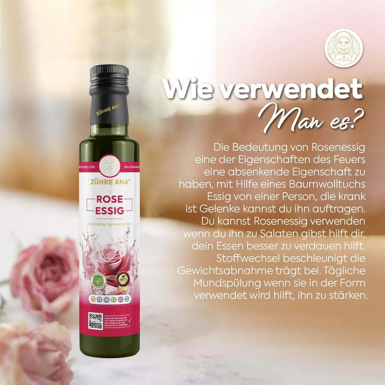 Zühre Ana Rozenazijn 500 ml | Natuurlijk Gefermenteerde Rozenazijn | Rose Vinegar