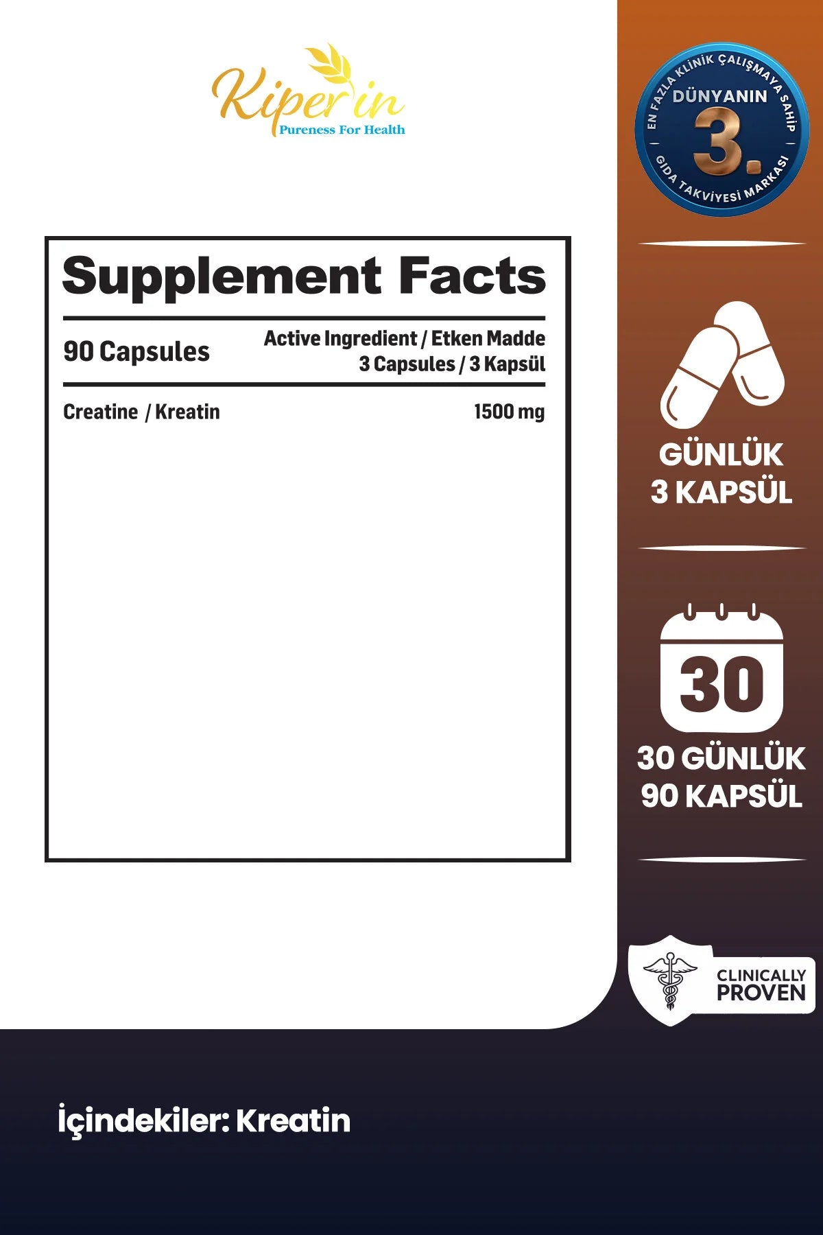 Kiperin Creatine Capsules – Creatine Monohydraat – 1500 mg per Dagdosering – 90 Capsules – 30 Porties