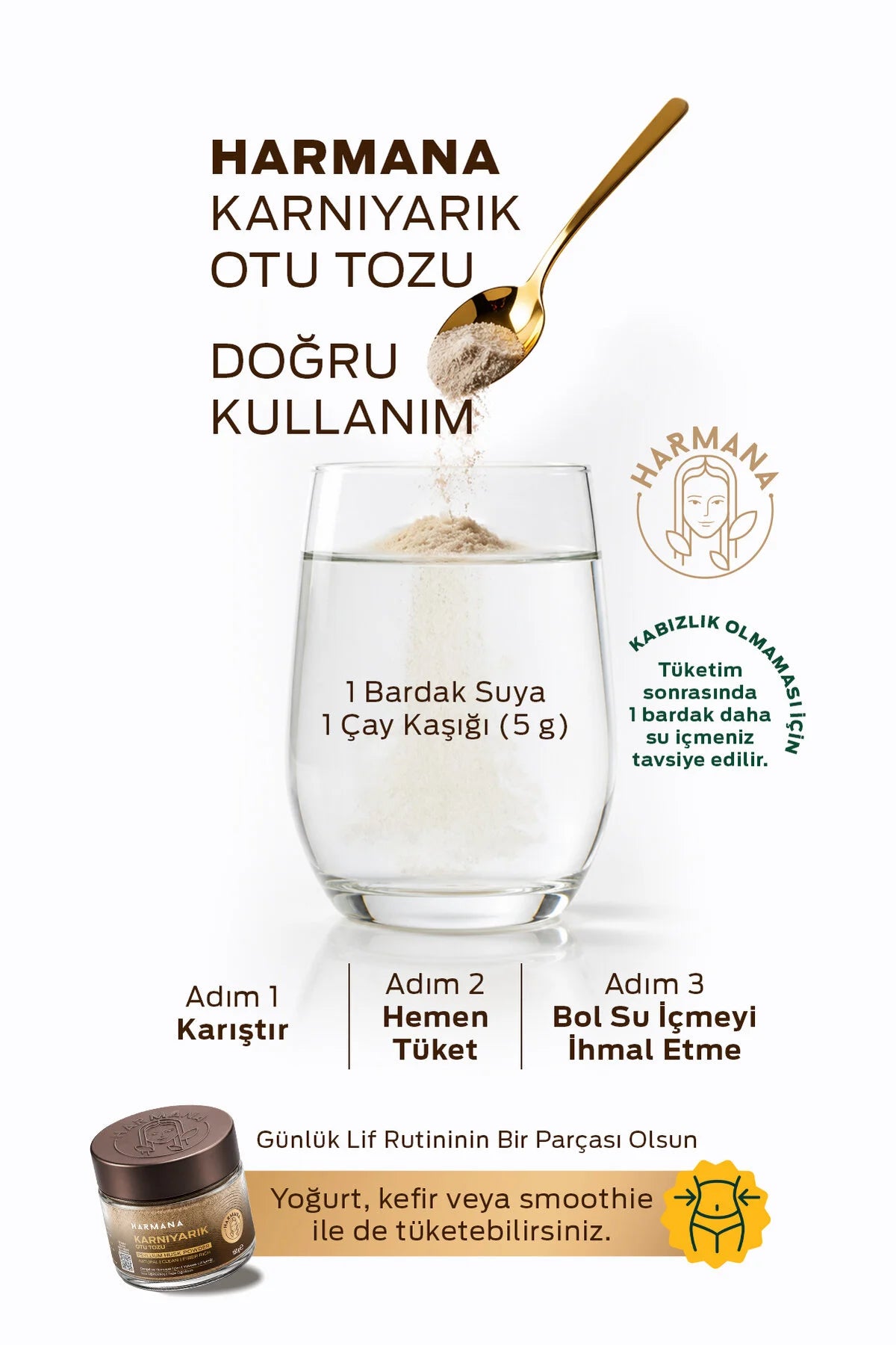 Harmana Psylliumvezel Poeder (Karnıyarık otu tozu)– 100% Psyllium Husk – Vezelrijk & Vegan – 150 g