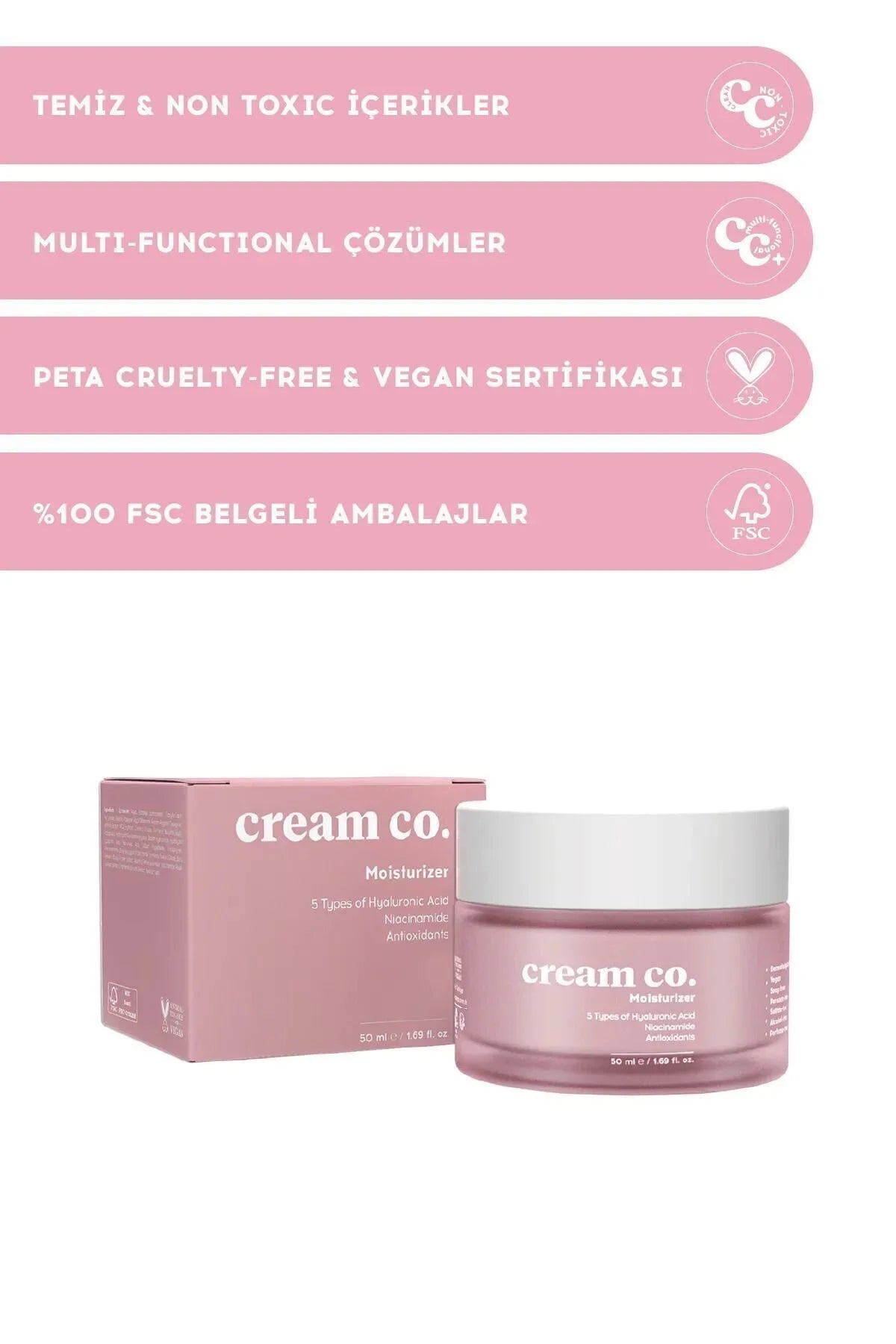 Cream Co. Moisturizer 50 ml – Gezichtscrème met 5 Soorten Hyaluronzuur, Niacinamide & Antioxidanten