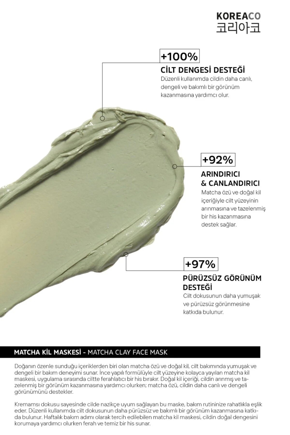 Koreaco Matcha Clay Face Mask 150ml – Diep Reinigend Gezichtsmasker met Groene Thee