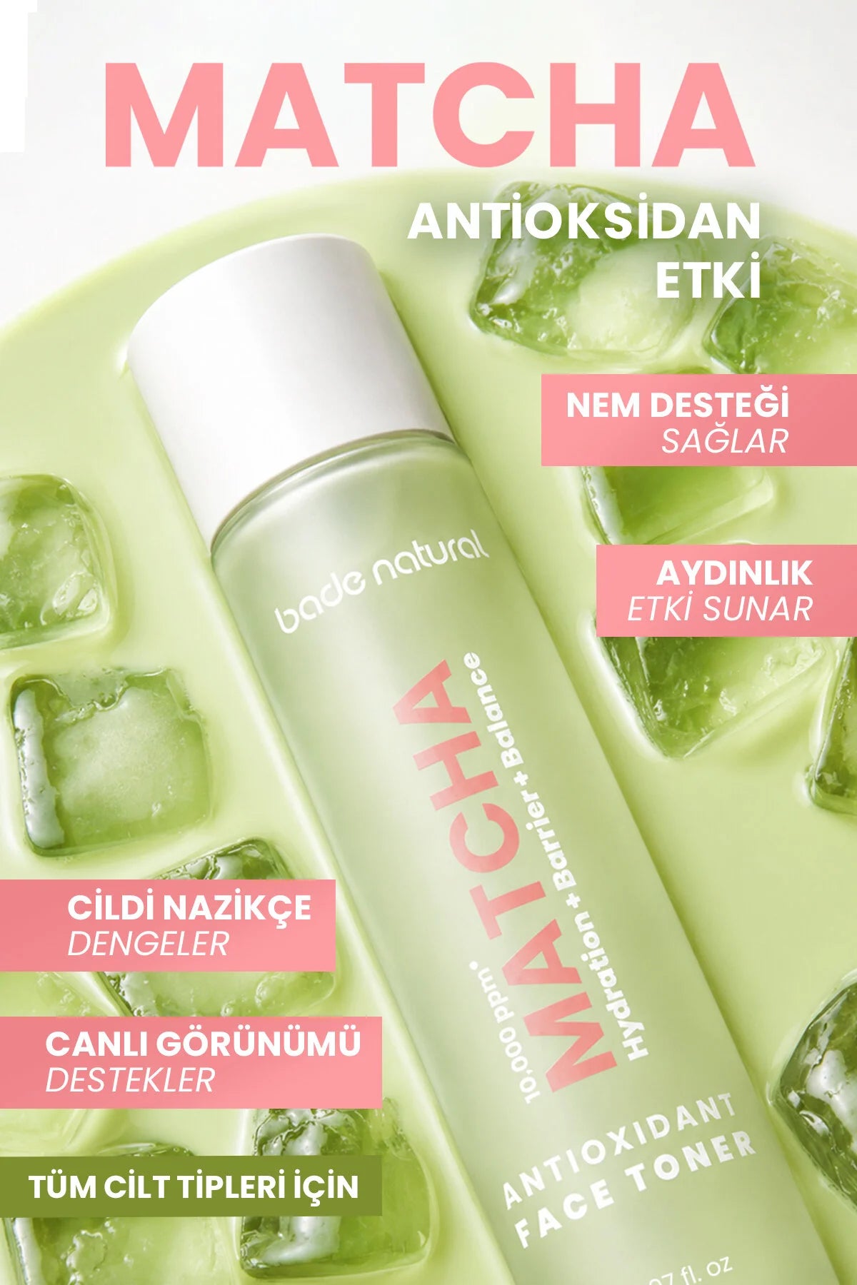 Bade Natural Matcha Antioxidant Face Toner 150 ml | Hydratatie & Huidbarrière Ondersteuning | Alcoholvrij & Vegan