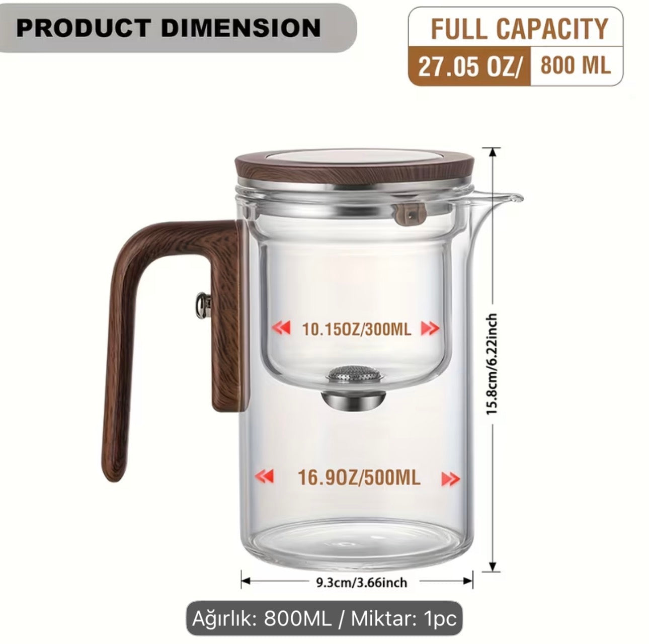 Magnetic Glass Teapot 800 ml – Glazen Theepot met Filter – Magnetisch Deksel – Hittebestendige Theekan