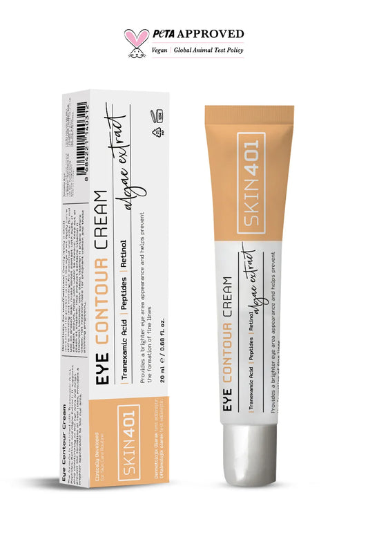 Skin401 Eye Contour Cream - Oogcontourcrème - Helderdere uitstraling rond de ogen - Speciaal ontwikkeld voor anti-agingverzorging - Helpt fijne lijntjes en rimpels voorkomen rond de ogen - Tranexamic Acid - Peptides - Retinol - Alle huidtypen 20 ml