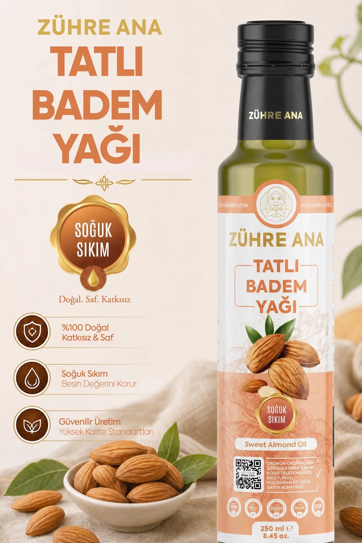 Zühre Ana Zoete Amandelolie – Koudgeperste Sweet Almond Oil – 250 ml