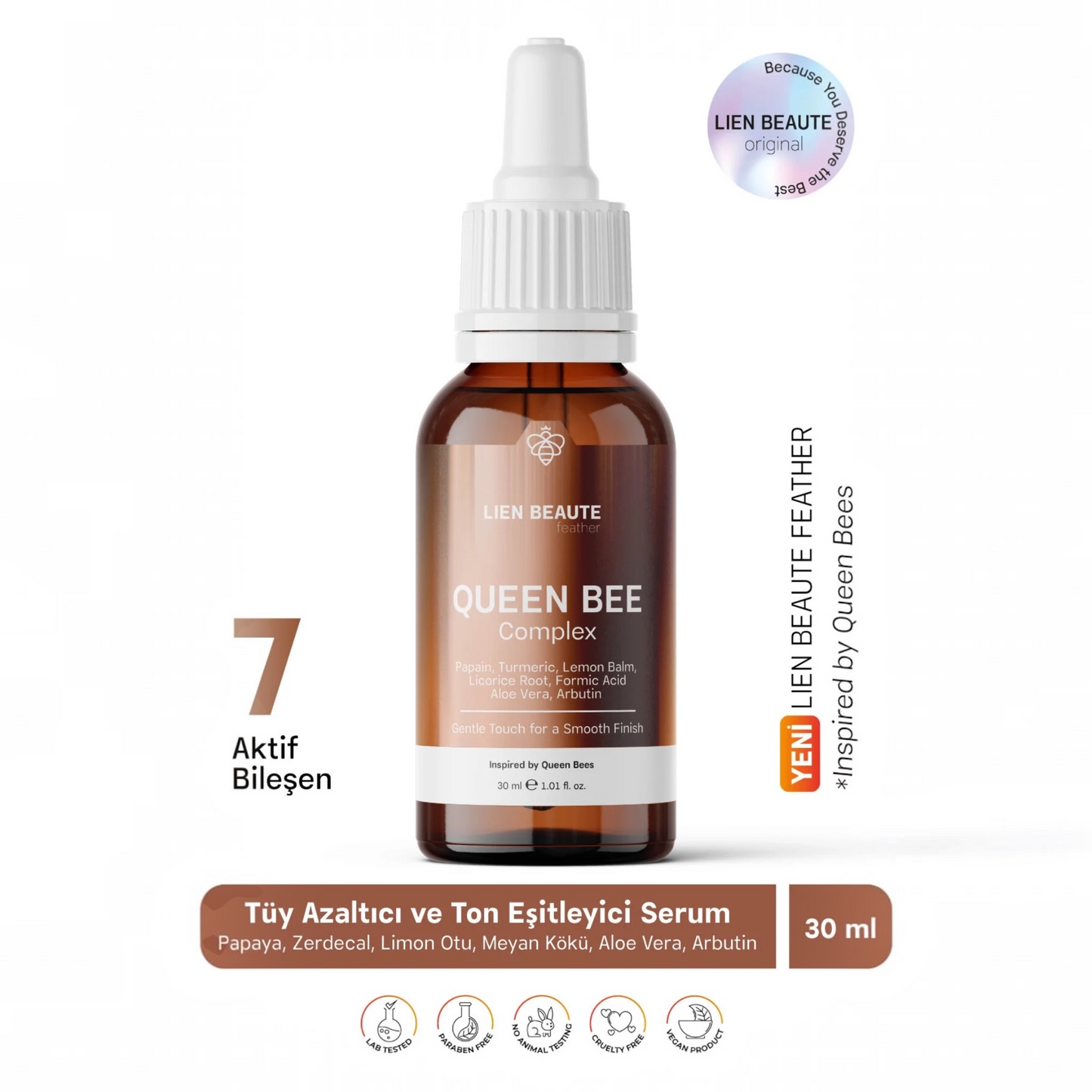 LIEN BEAUTE Queen Bee Complex Feather Care Serum 30 ml | Verzorgende Serum voor de Huid na Ontharing | Met Papaya Extract en Arbutin