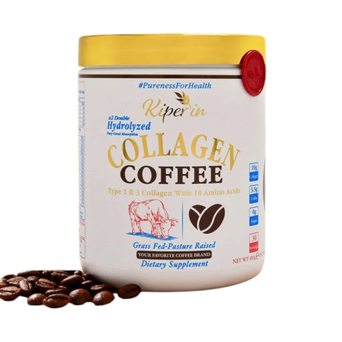 Kiperin Collagen Coffee – Gehydrolyseerd Rundercollageen Type 1 & 3 met Instant Koffie – 10 g Collageen per Portie – 405 g
