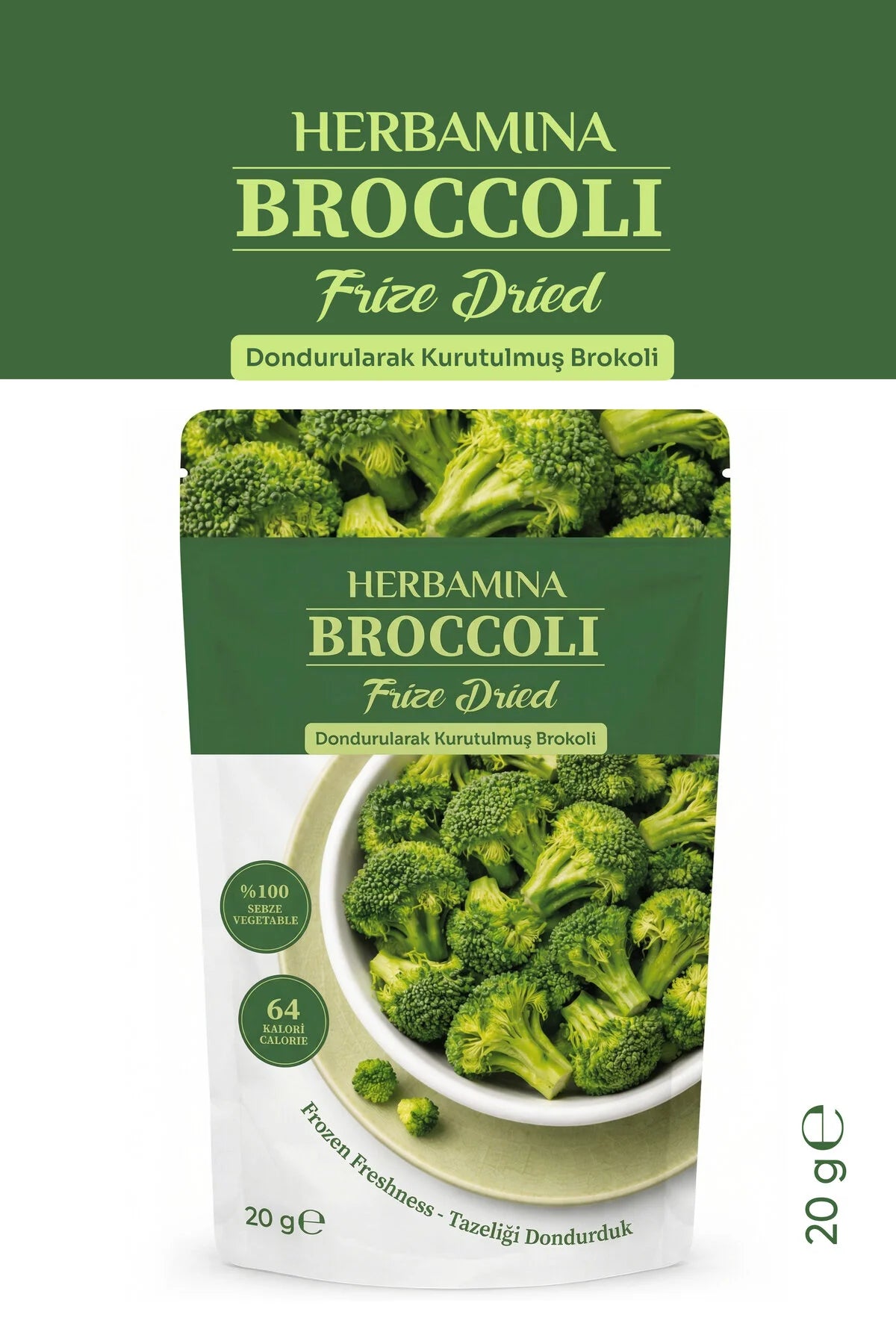 Herbamina Gevriesdroogde Broccoli 20g – 100% Broccoli – Freeze Dried Groentesnack – Vegan – Zonder Toegevoegde Suiker